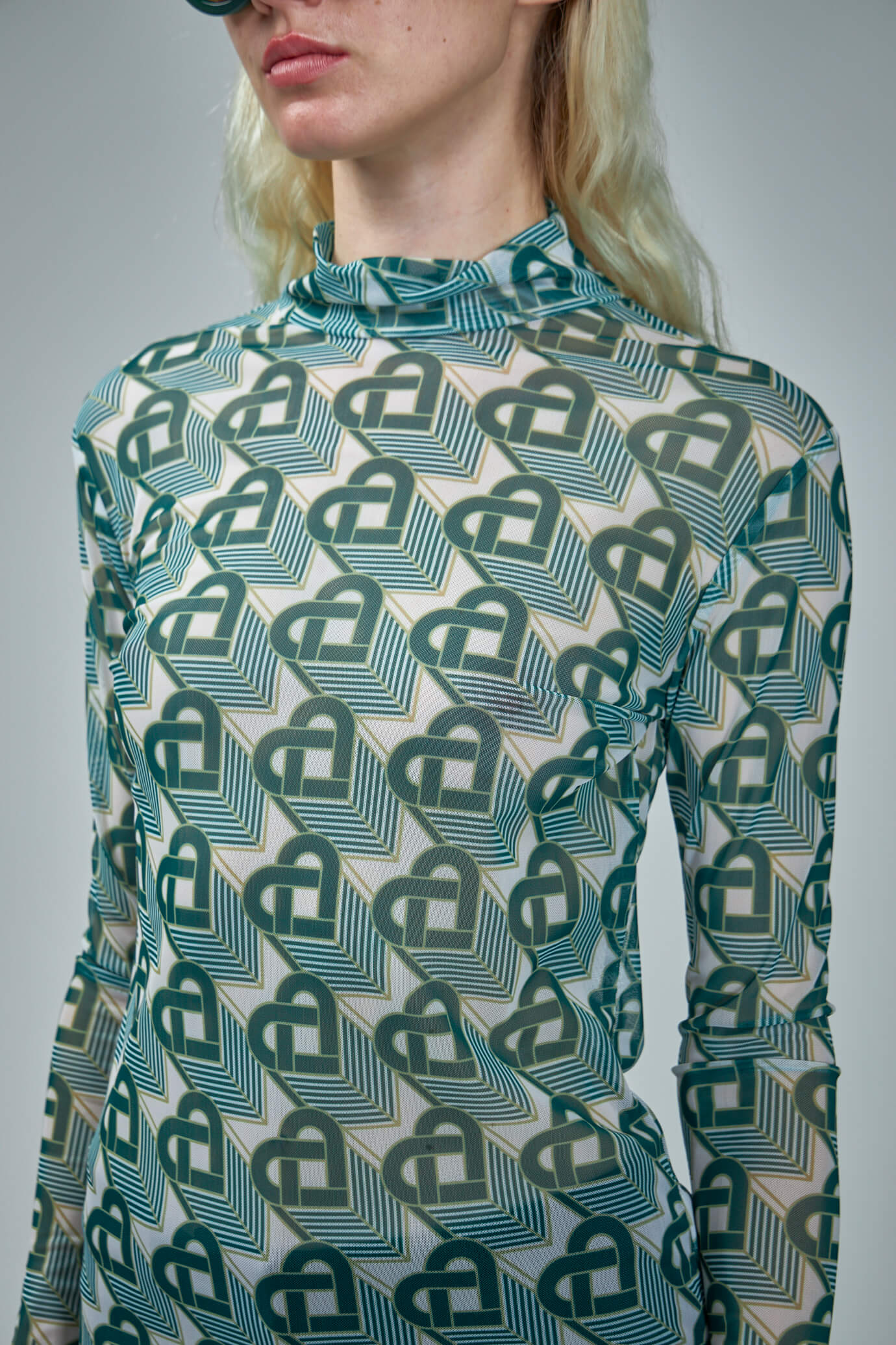 Printed Mesh Top Heart Monogramme