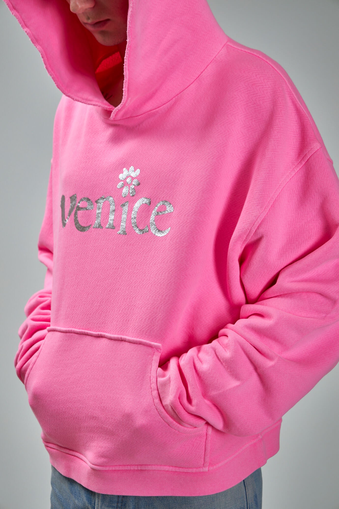 Unisex Silver Printed Venice Hoodie