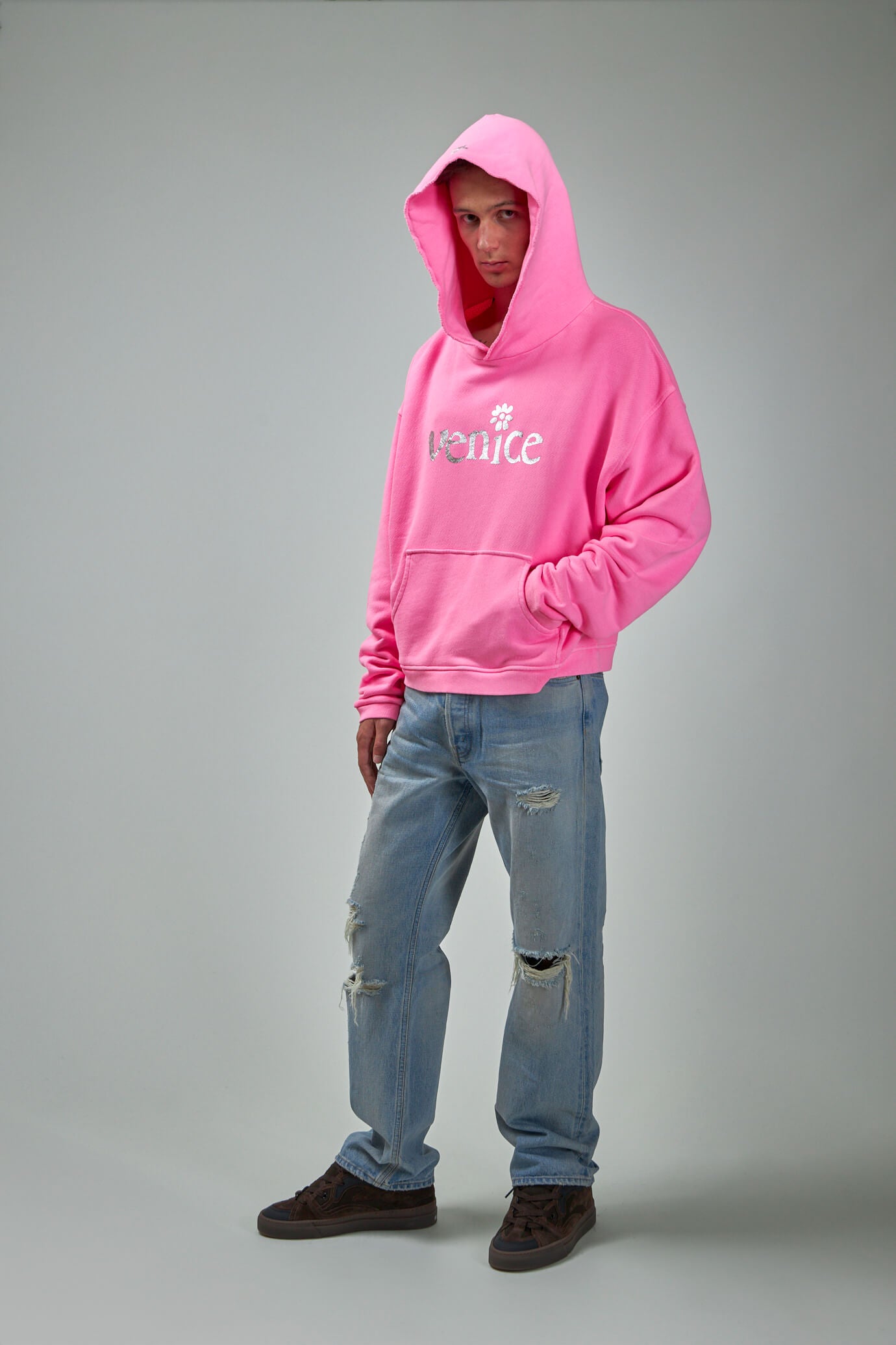 Unisex Silver Printed Venice Hoodie
