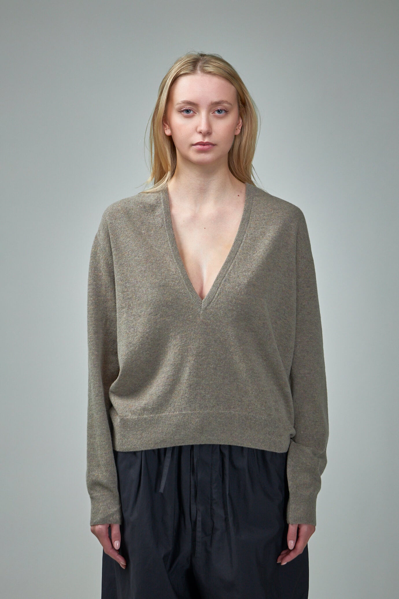 Beige Deep V-neck wool-blend sweater, Lemaire