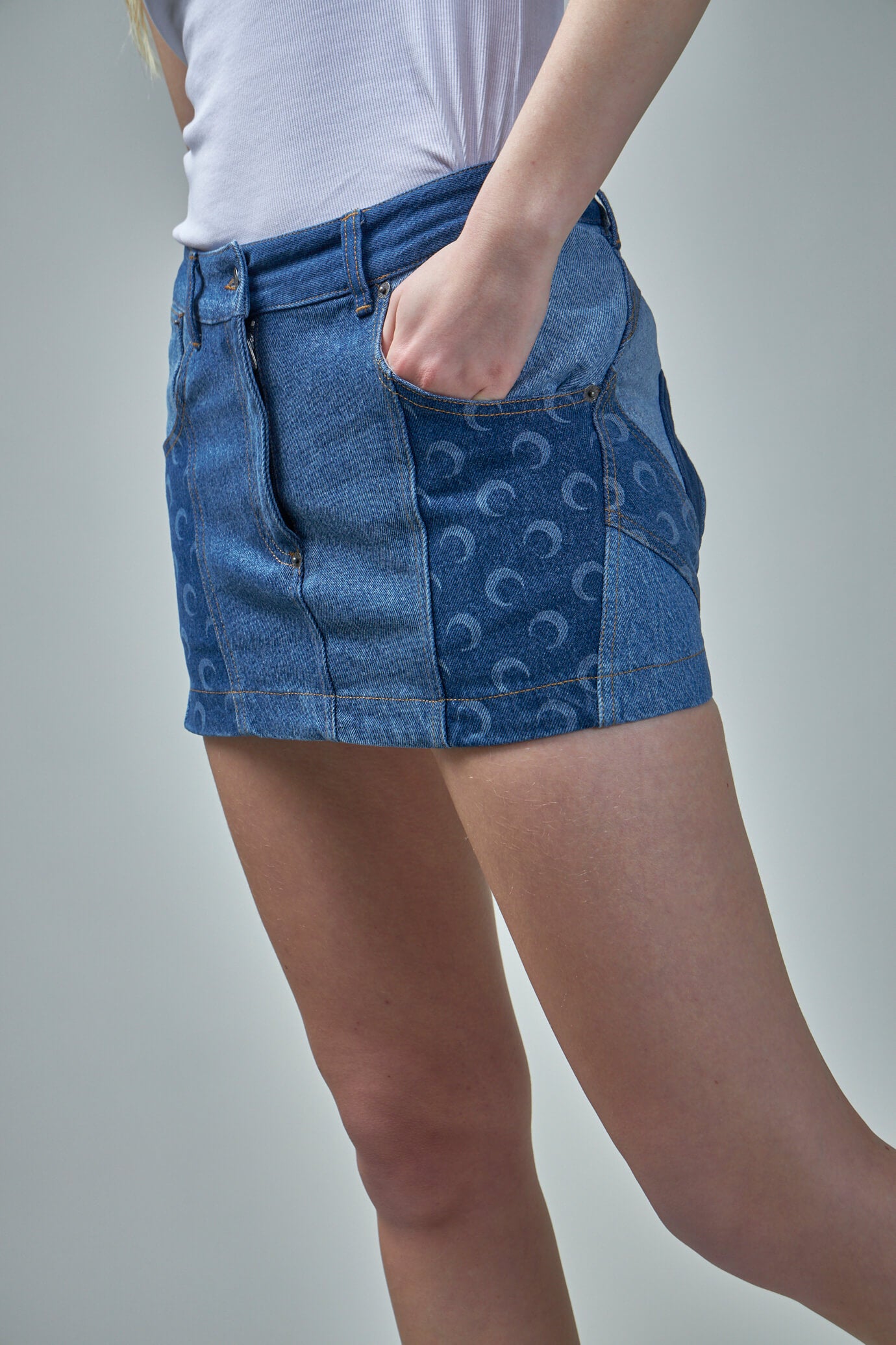 Regenerated Denim Mini Skirt