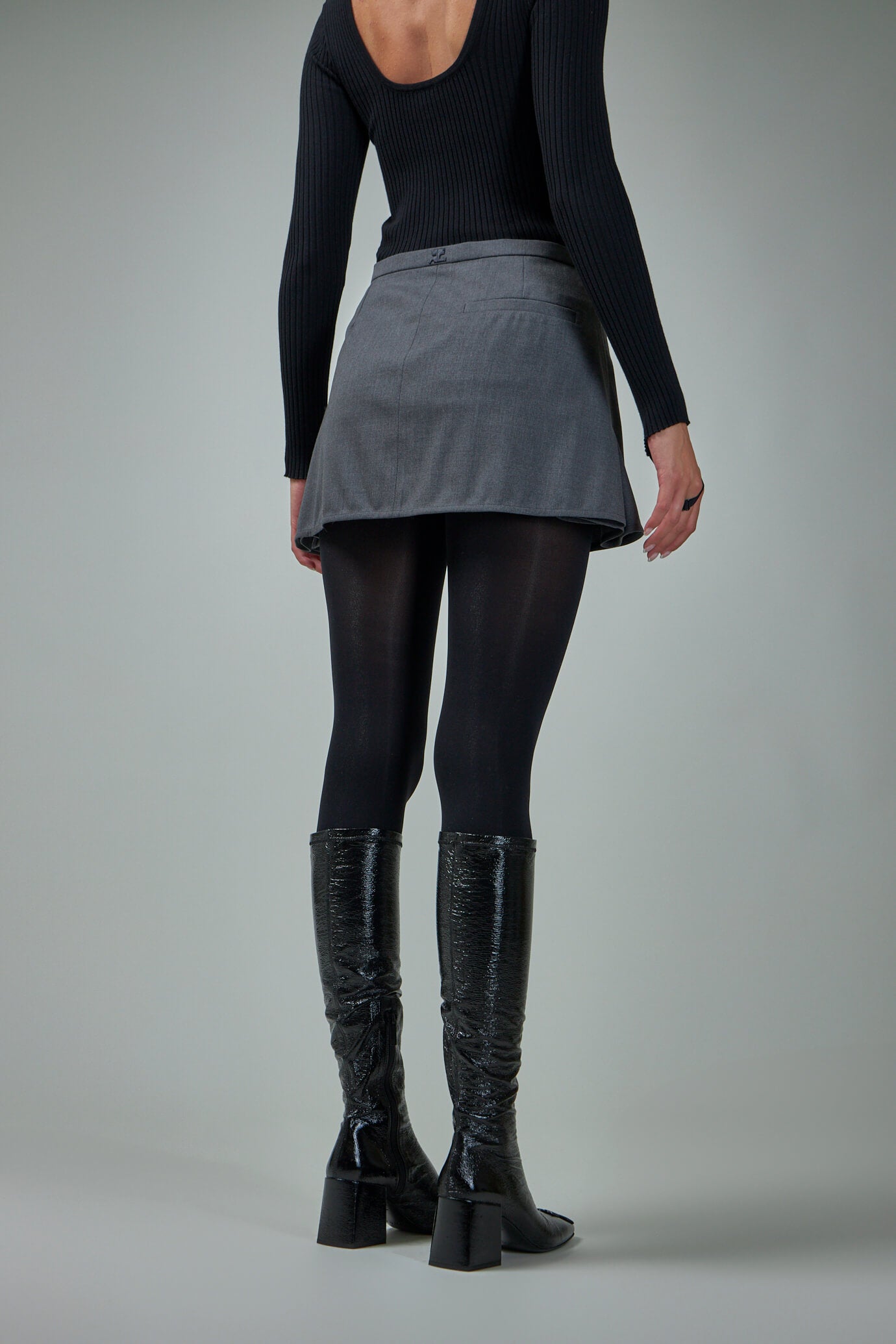 Double Slits Wool Mini Skirt