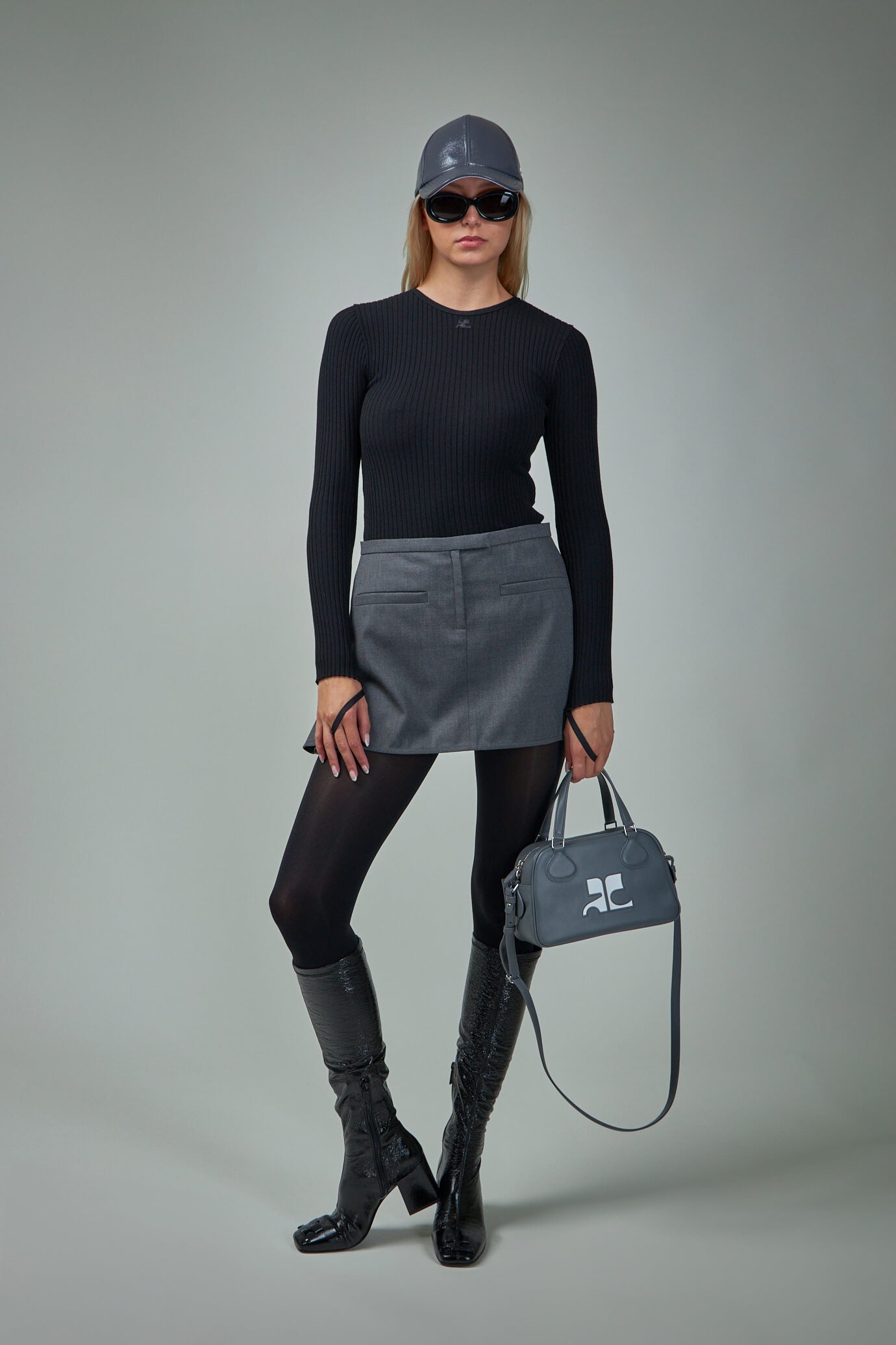 Double Slits Wool Mini Skirt