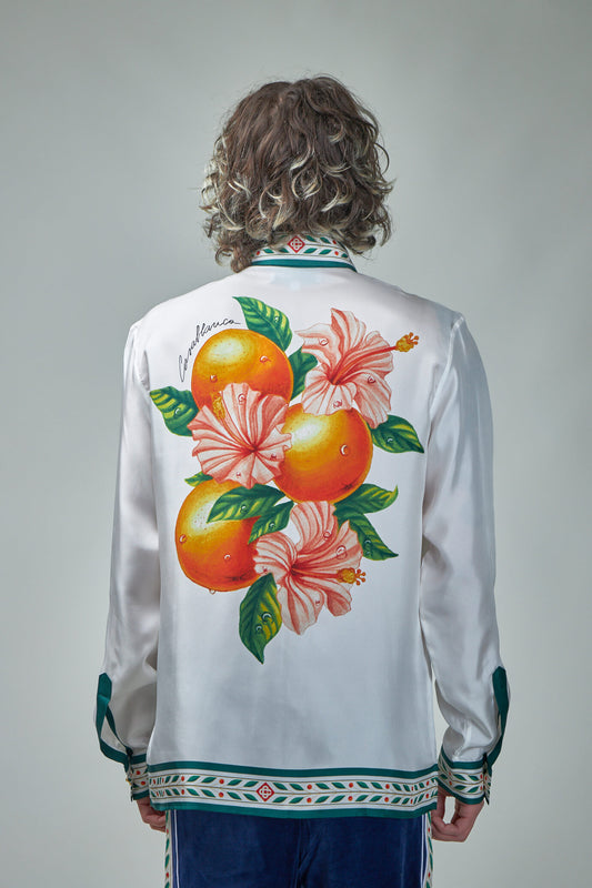 Classic Collar Long Sleeve Shirt - Oranges en Fleur