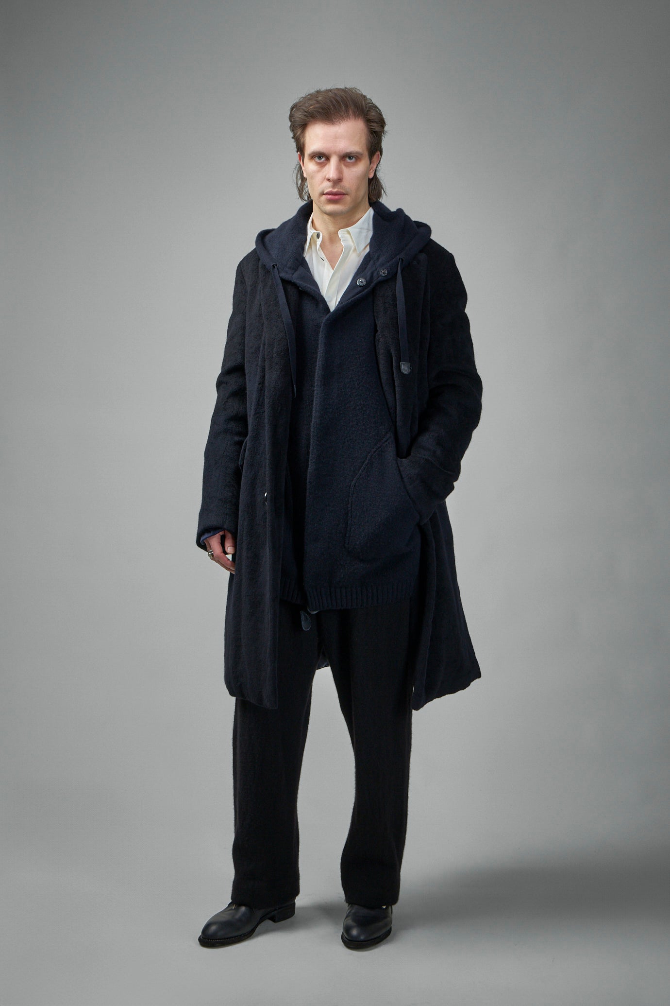 EV7WK02 Handmade Extended-Length Long Hooded Cardigan