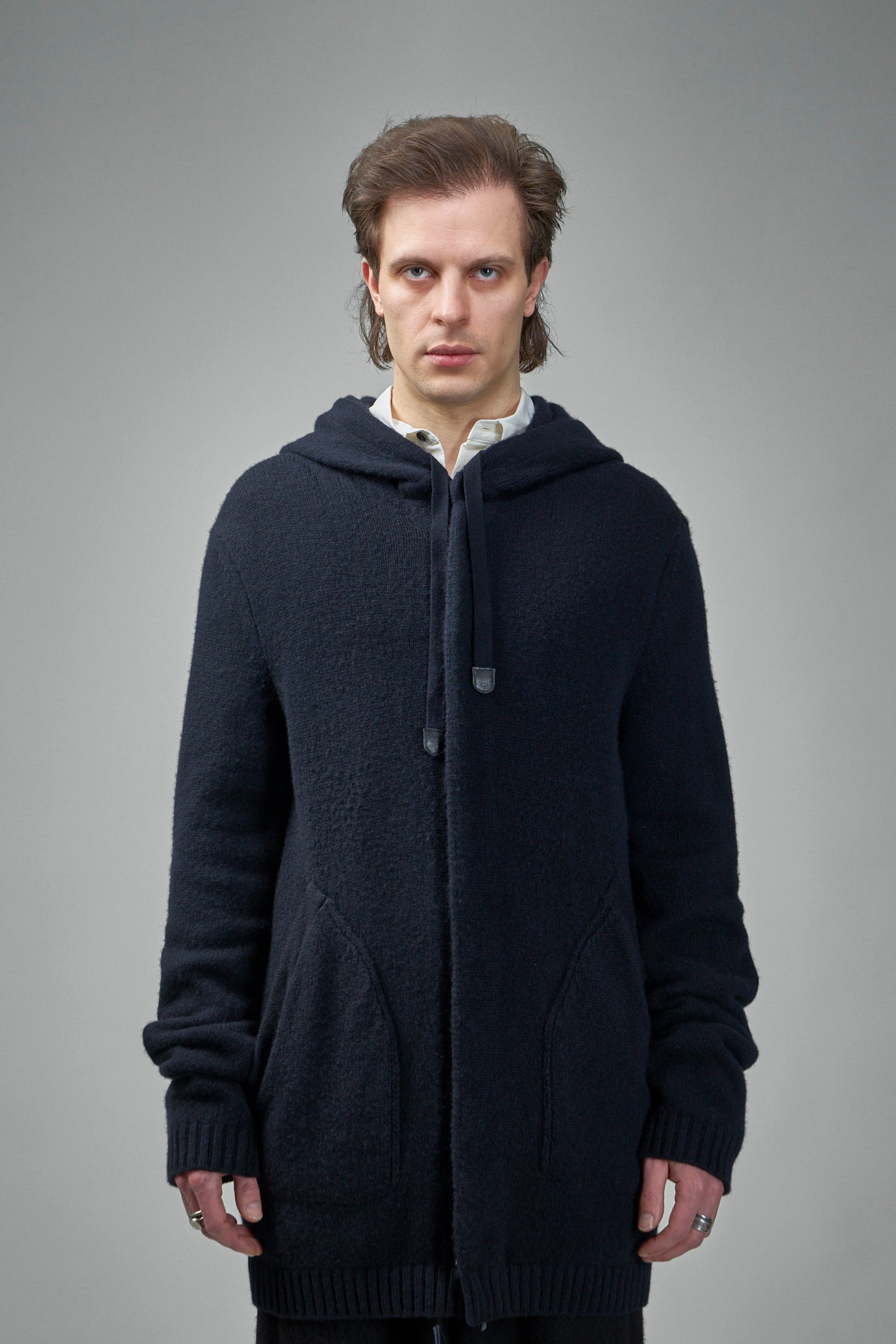 EV7WK02 Handmade Extended-Length Long Hooded Cardigan