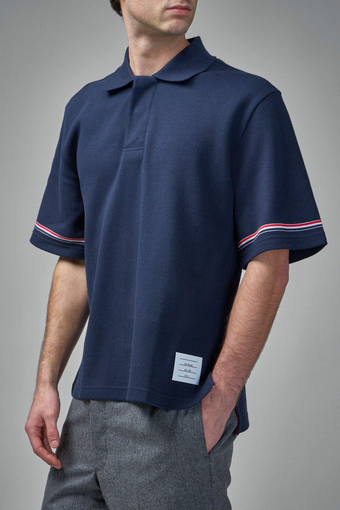 Kurzärmliges Poloshirt im Rugby-Schnitt aus Baumwoll-Interlock