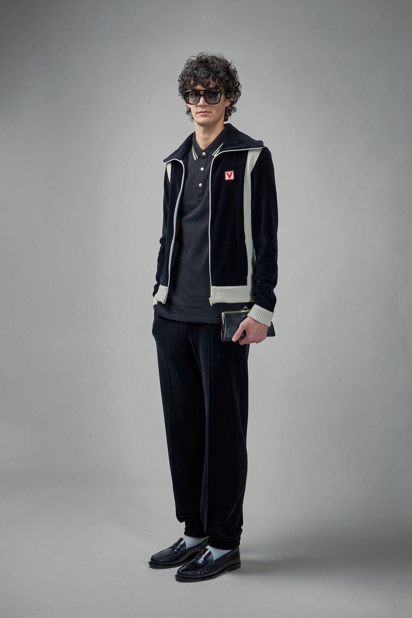 Cotton Piqué Polo Shirt with V-Logo Patch