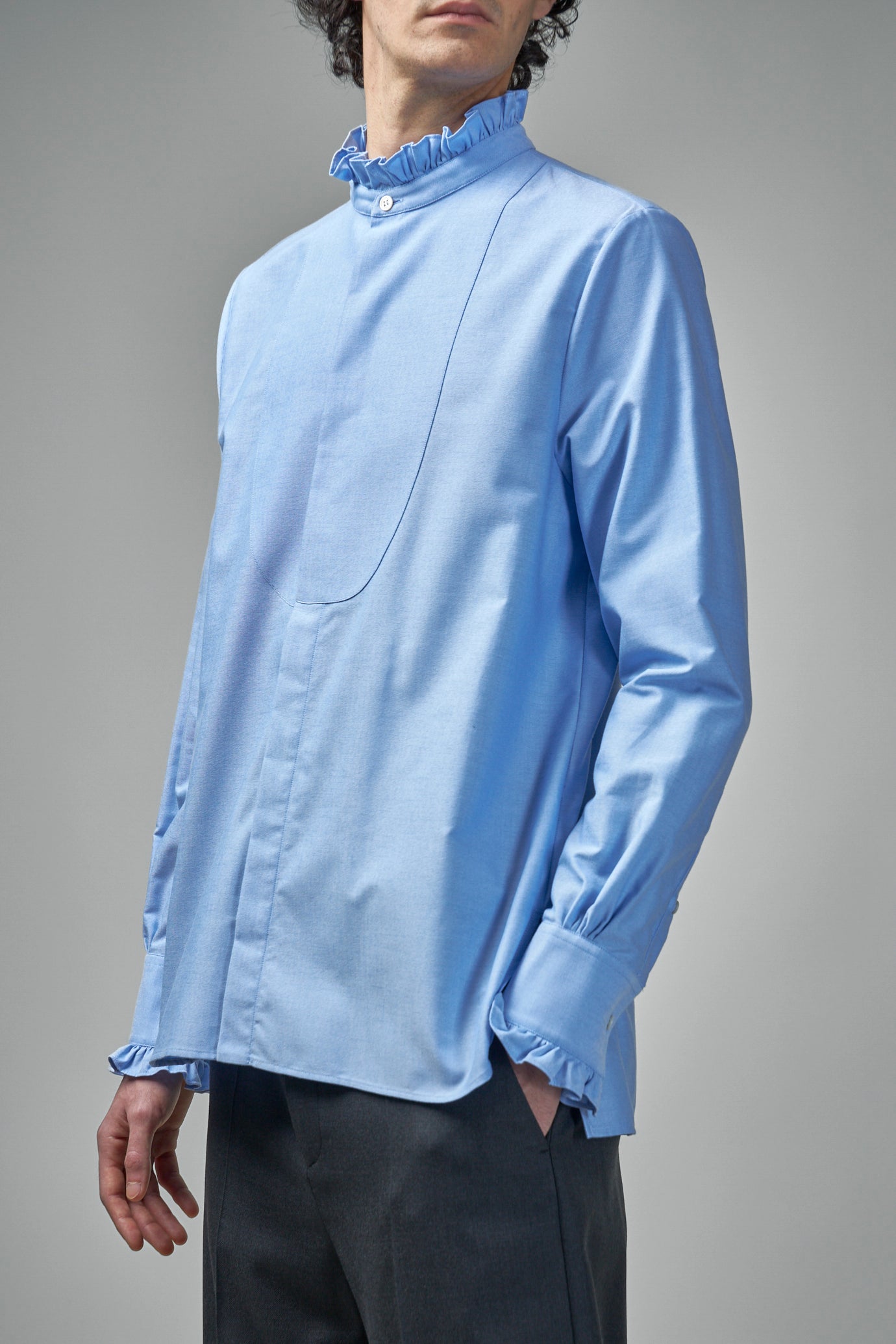 Cotton Shirt with Plastron and Ruffles