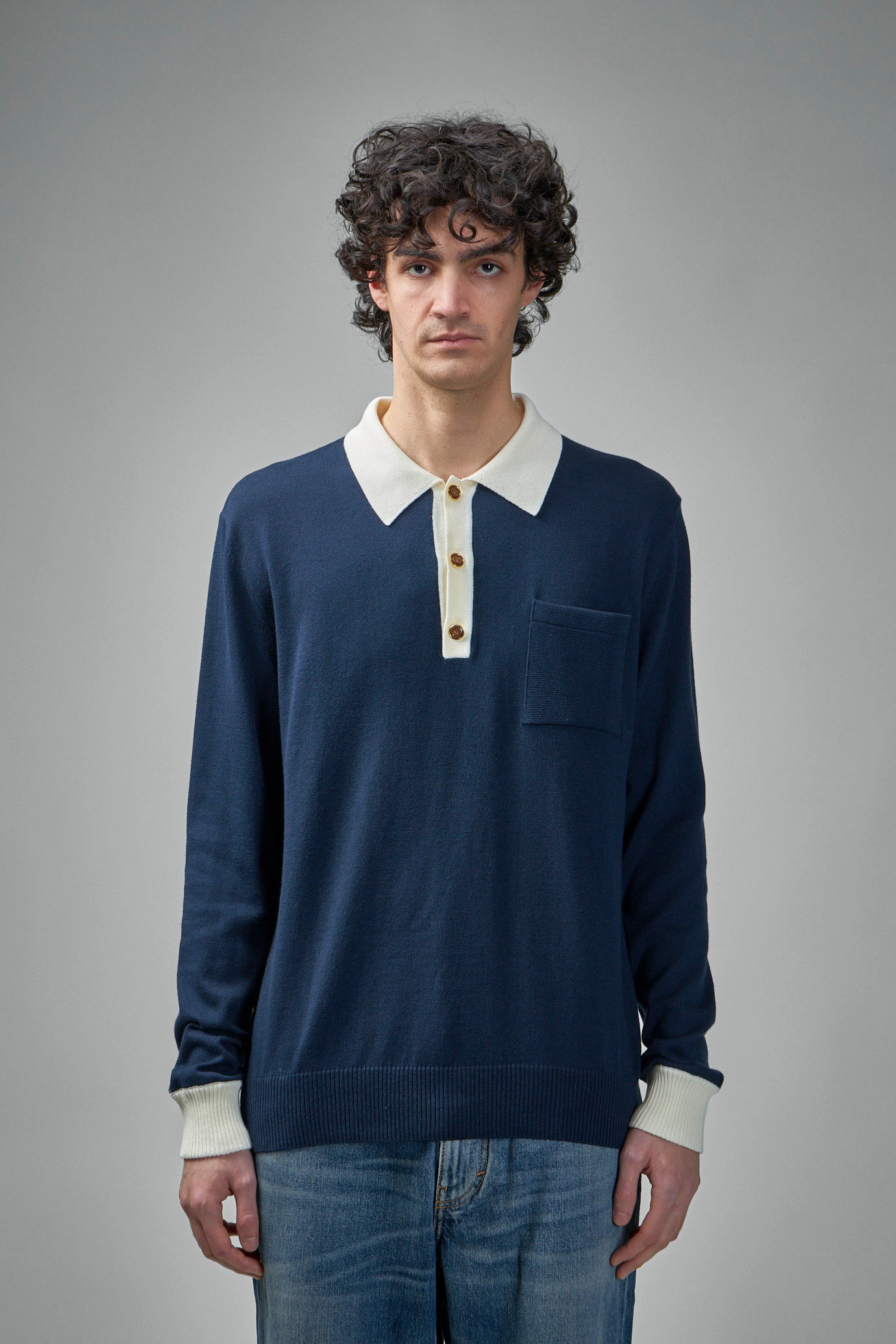 Wool Polo Shirt with V-Logo Signature Embroidery