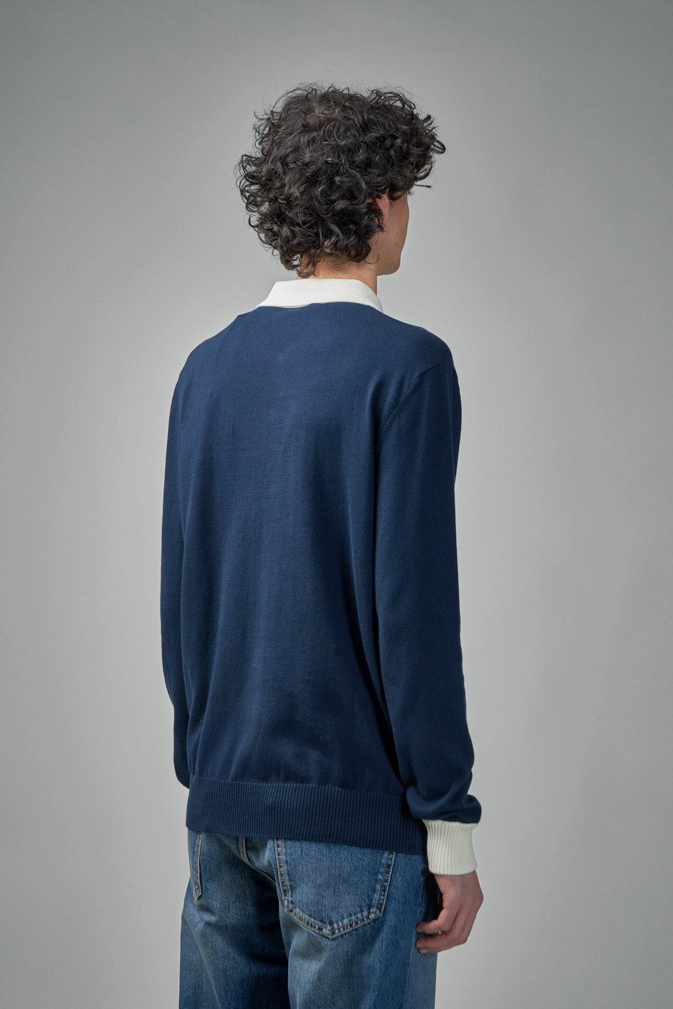 Wool Polo Shirt with V-Logo Signature Embroidery