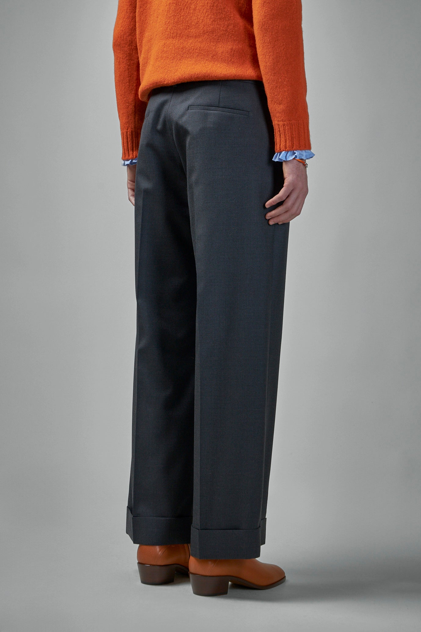 Wool Gabardine Pants with Turn-Ups