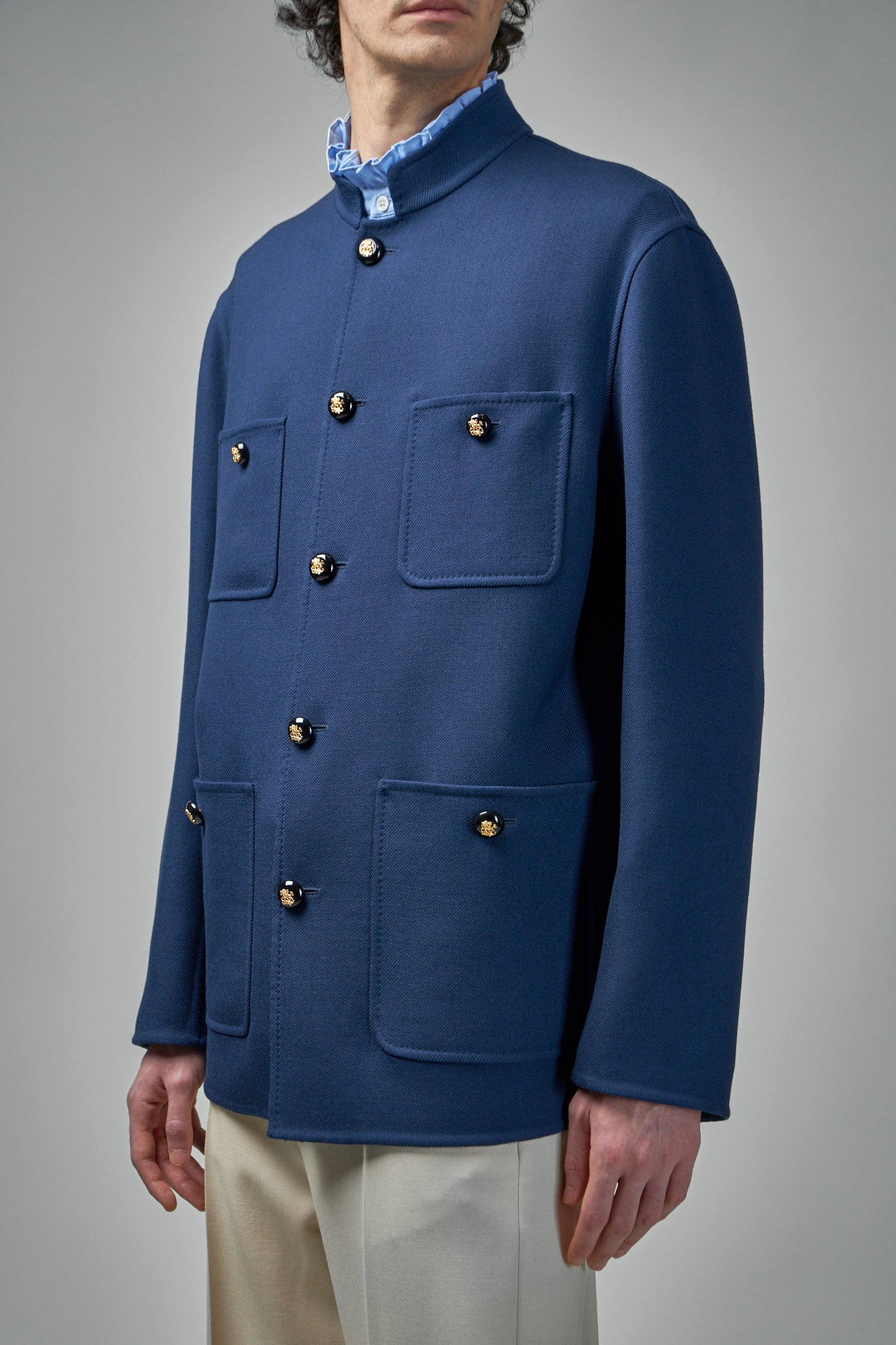 Doppelte Wolljacke mit Stehkragen
