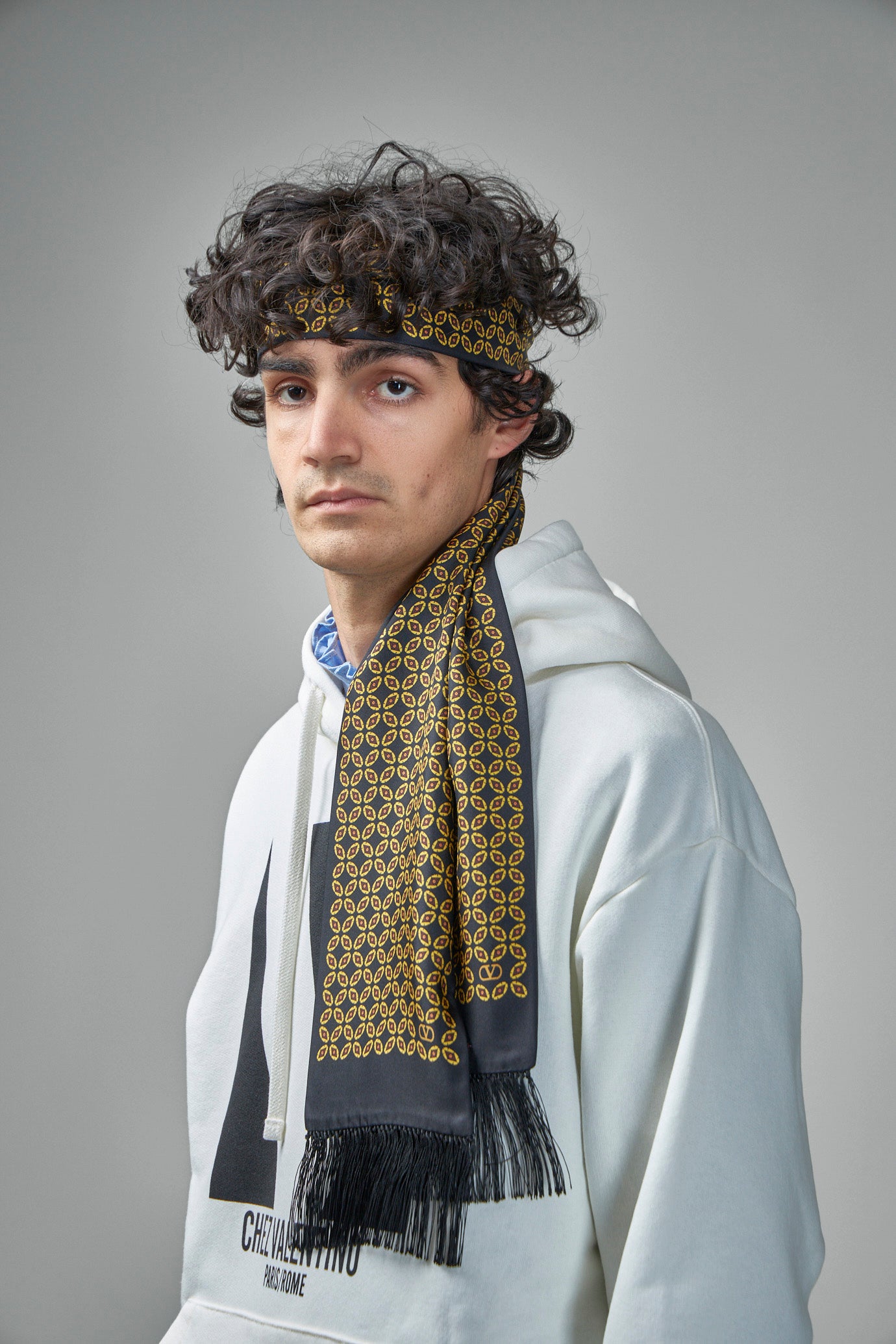 Chamber Silk Bandeau Scarf with Fringe