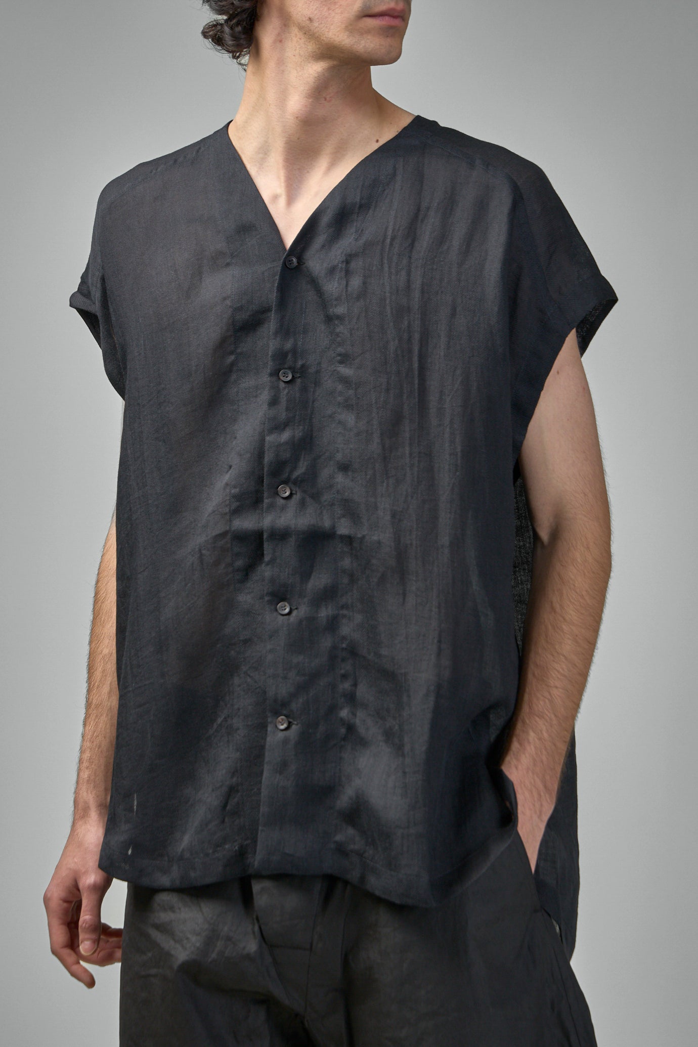 SHIRT#104 Sleeveless V-Neck Shirt Fine Cavalry Twill