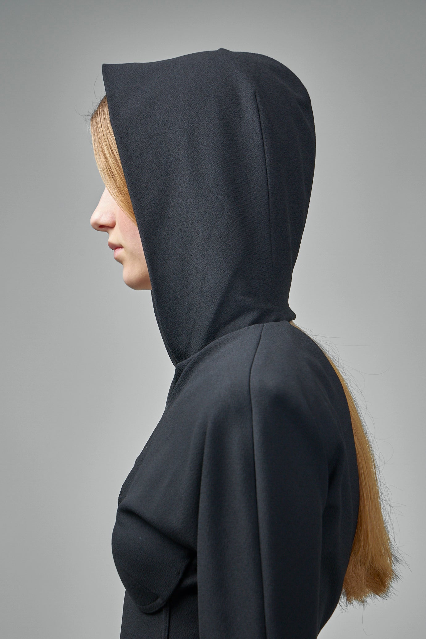 Crepe Jersey Backless Shirt Dress with Hood