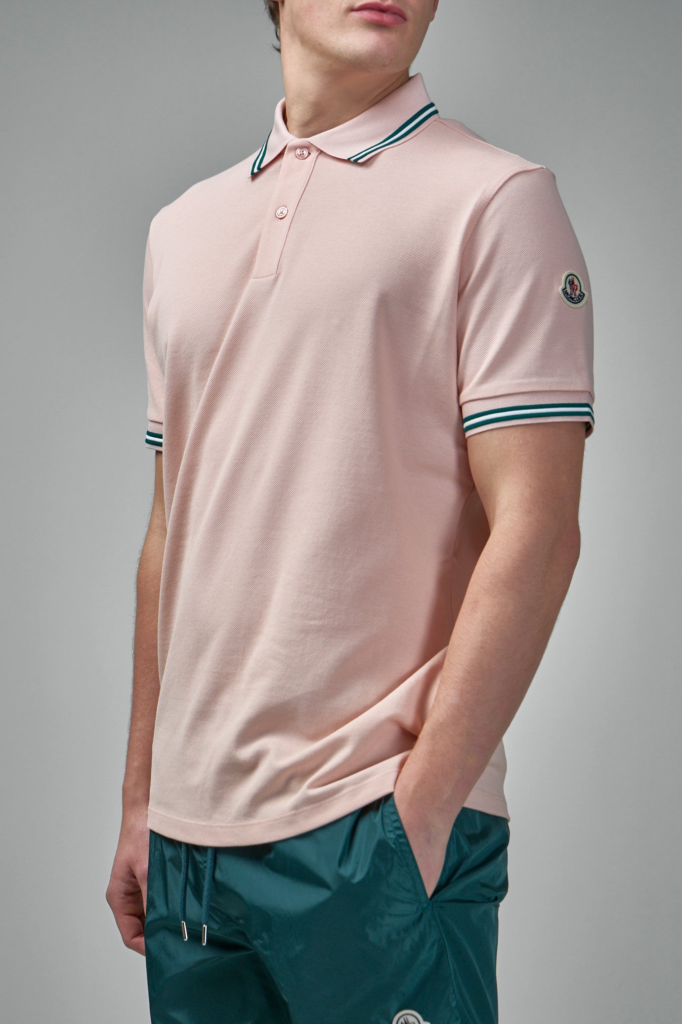 Striped Trim Cotton Piquet Polo Shirt