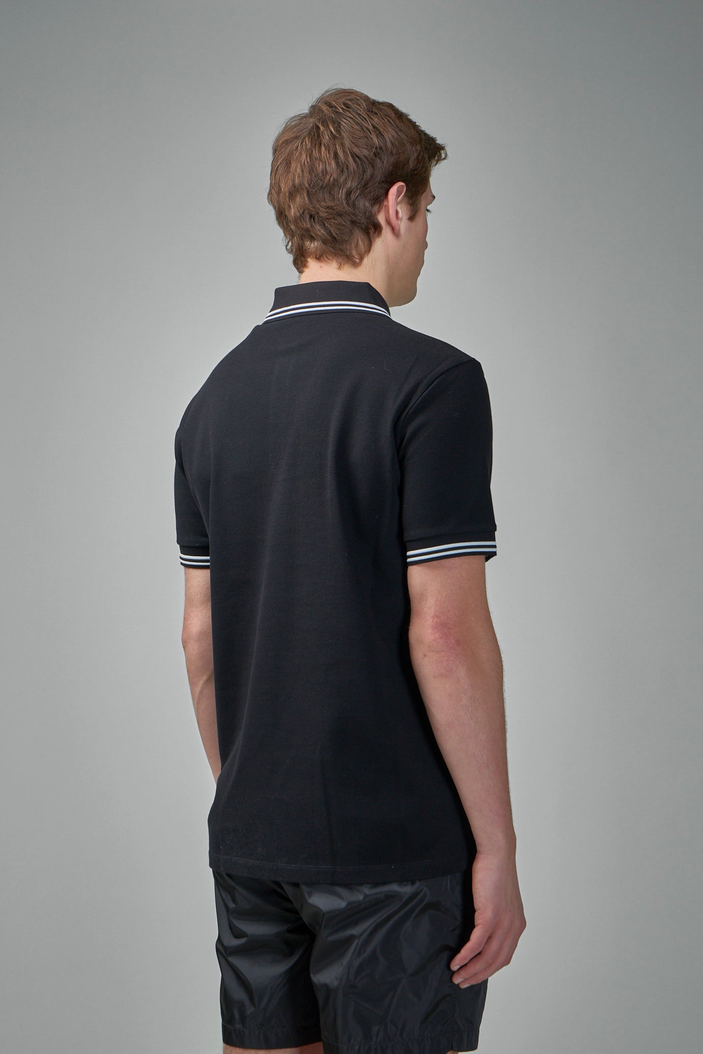 Striped Trim Cotton Piquet Polo Shirt