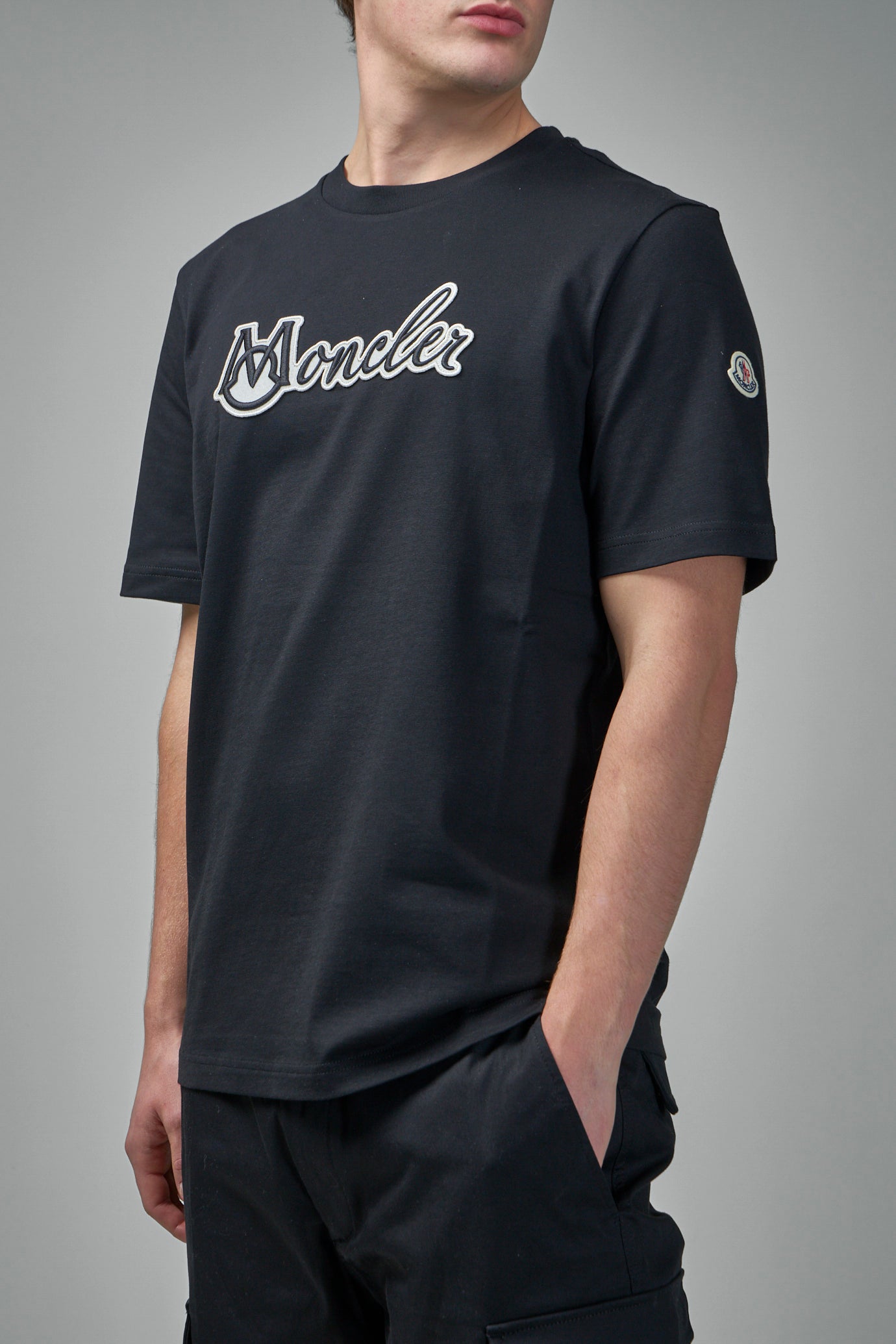 Baumwoll-T-Shirt mit aufgesticktem Varsity-Logo