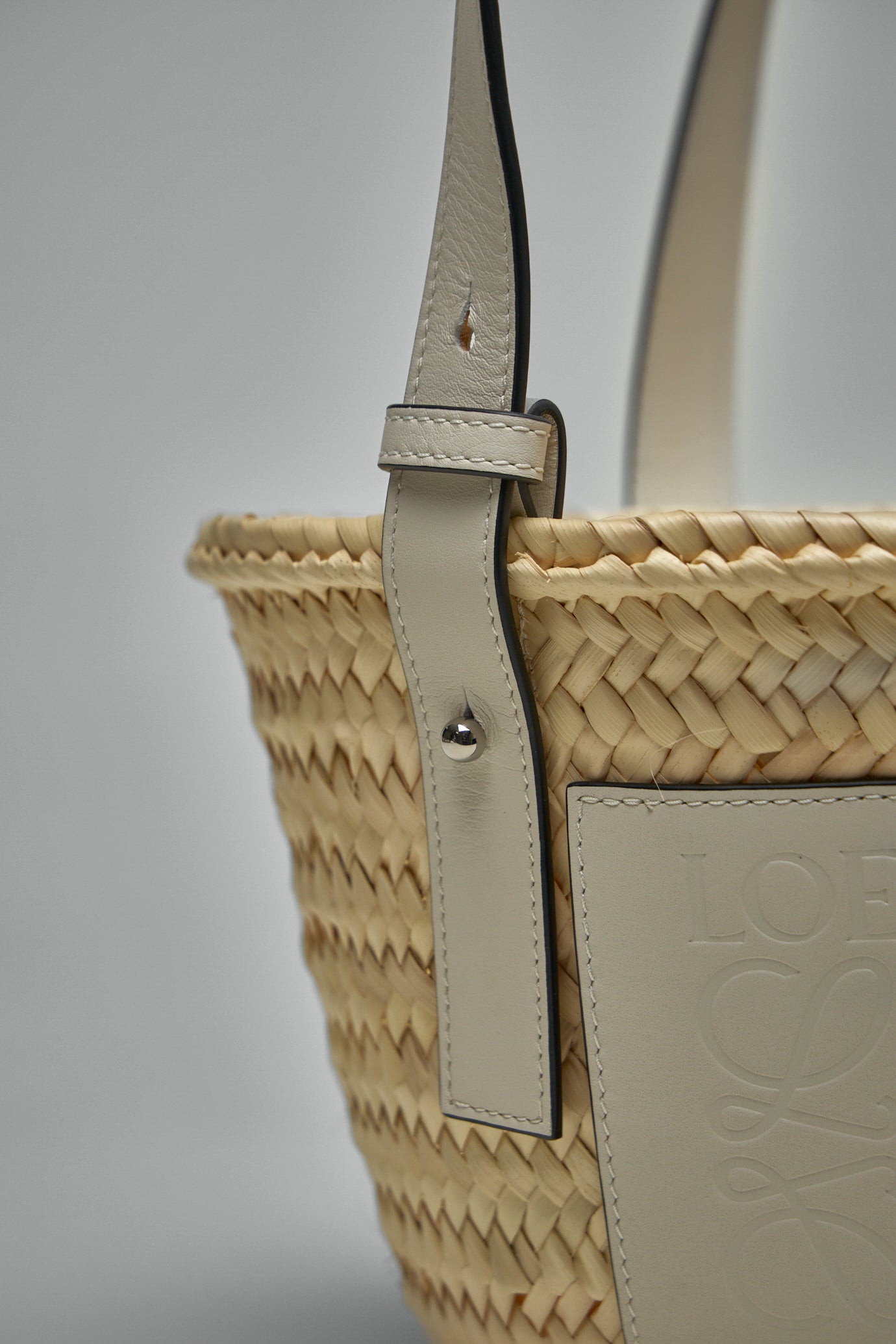 Basket Bag in Palm Leaf and Calfskin