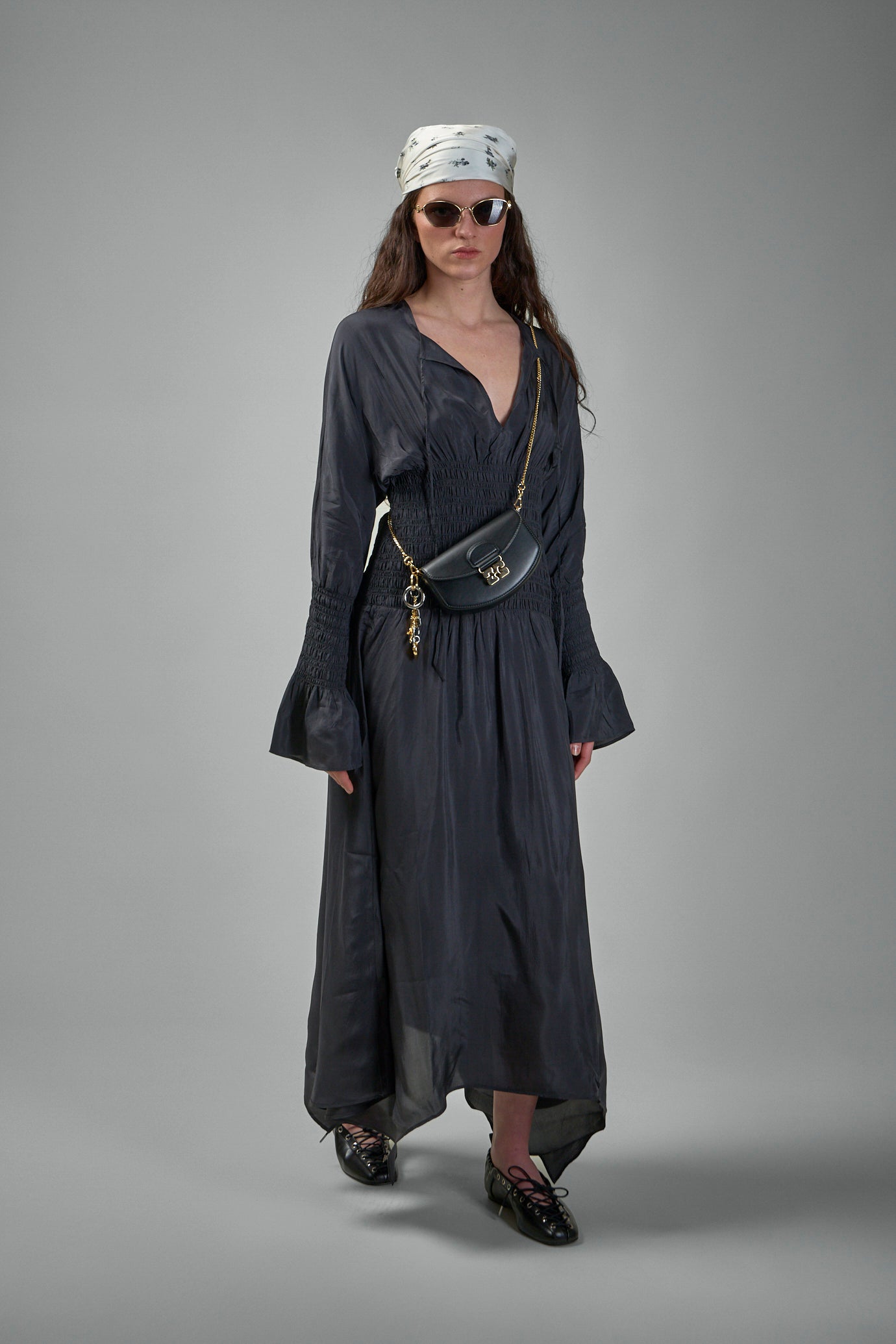Viscose Habotai Smock Midi Dress