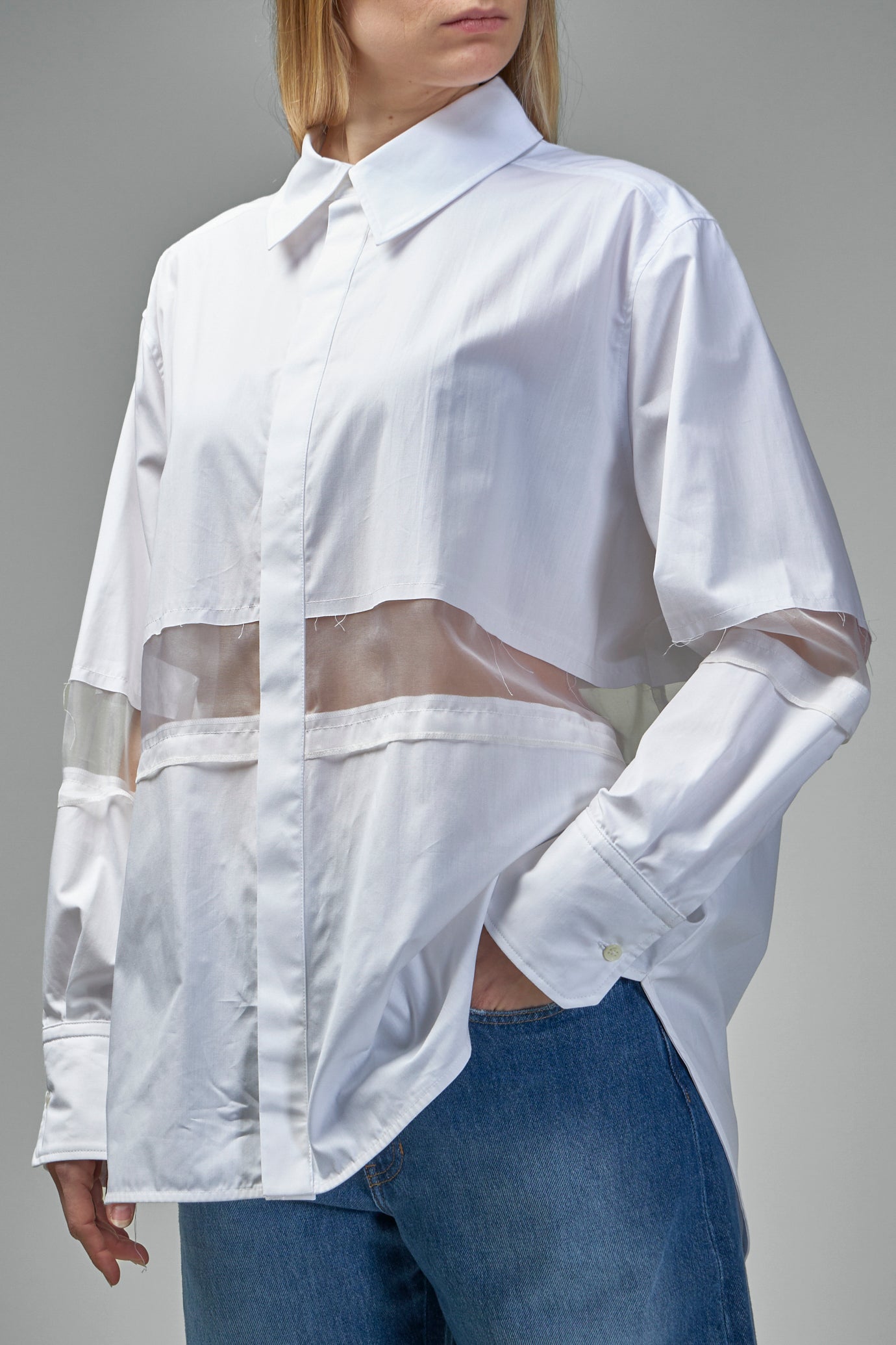 252108-100 Street Popeline Organza Oversized Hemd weiß