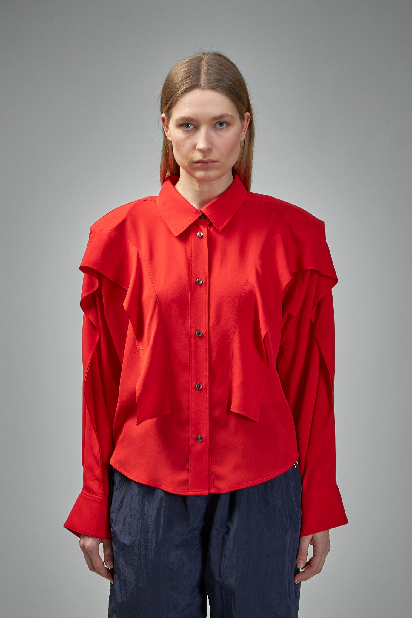 252100-411 Banner Crêpe Georgette Seidenhemd rot 411