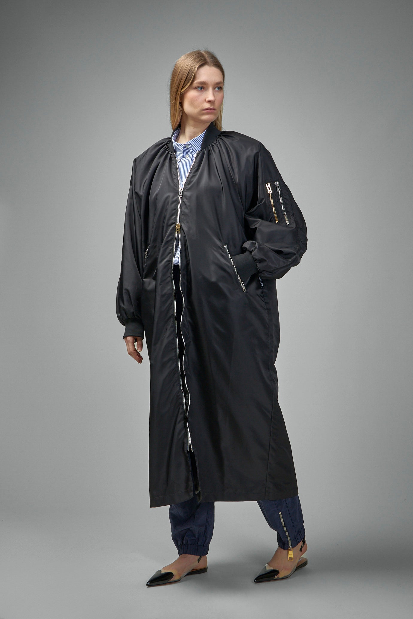 Reward Long Nylon Bomber Jacket Coat