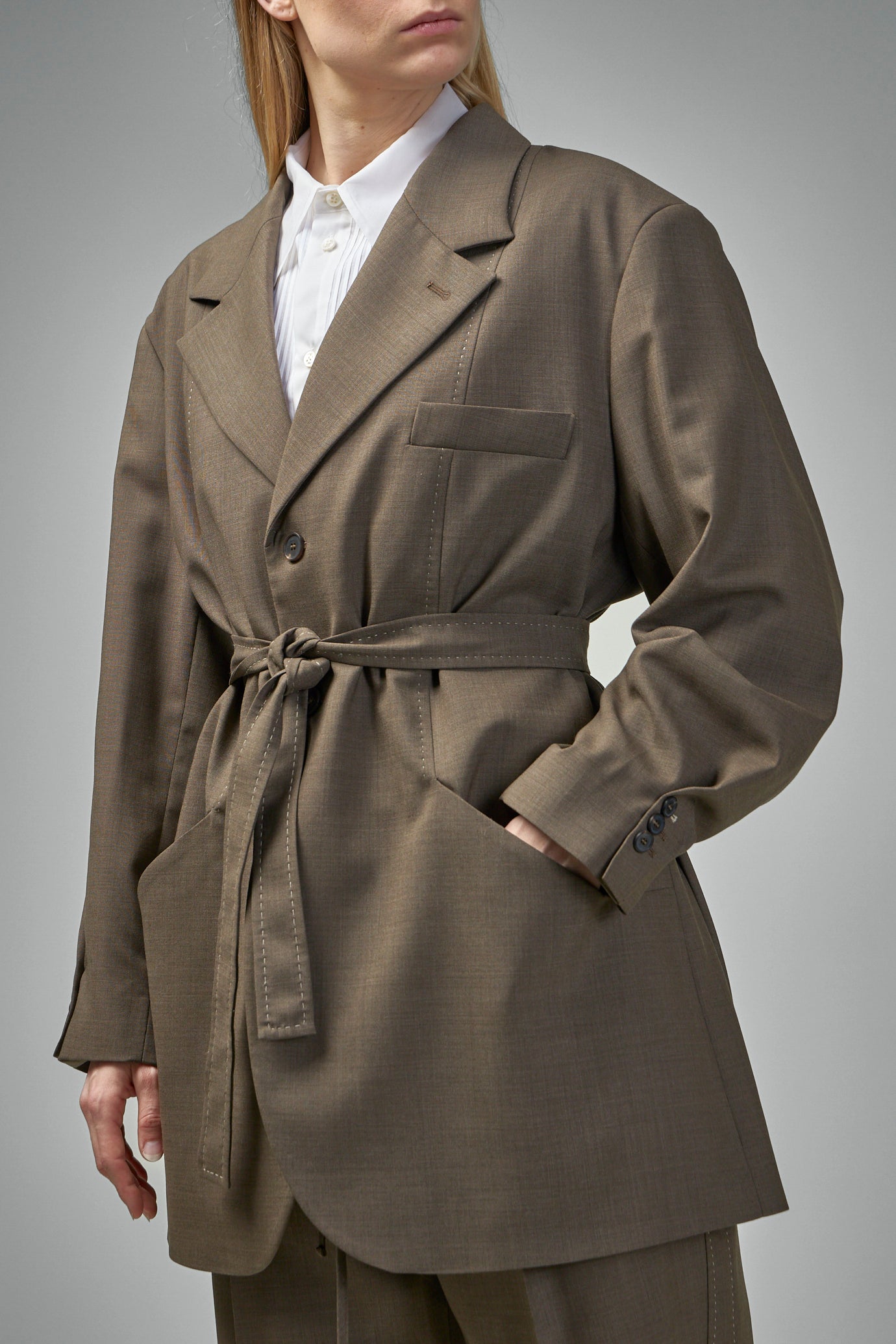 252803-388 Wickel-Sommerblazer aus Wolle Camel Melange 388