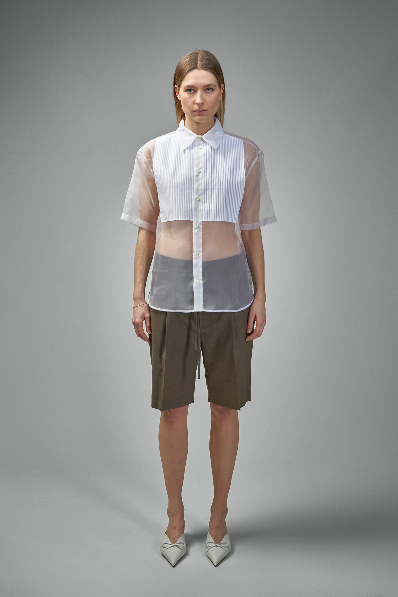 Pleats Tux Silk Organza Shirt