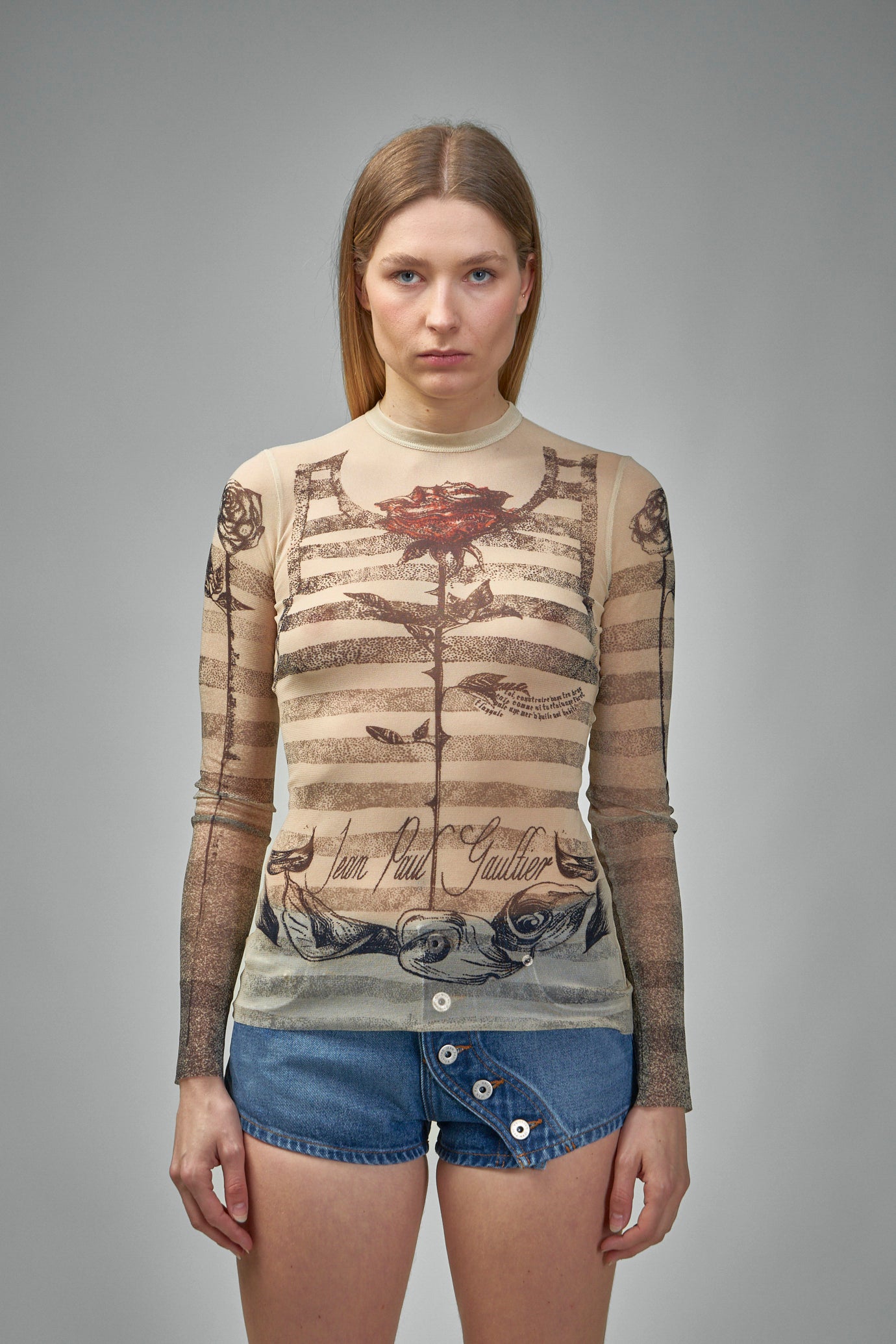 Mesh Longsleeves Top Printed ''Tattoo Mariniere''Riniere''