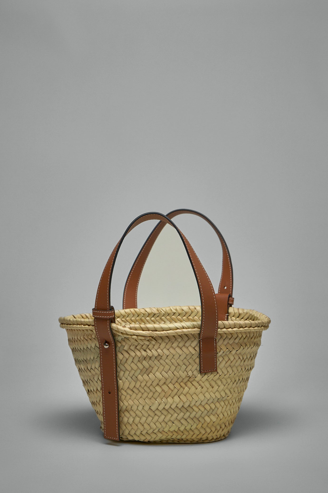 Basket Bag in Palm Leaf and Calfskin