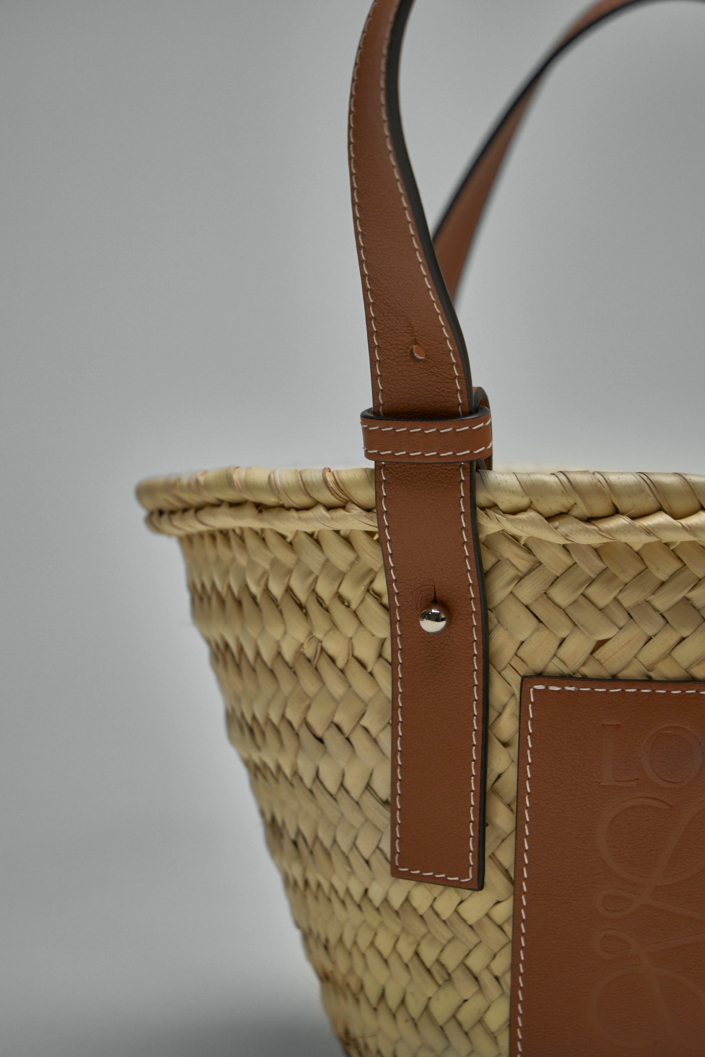 Basket Bag in Palm Leaf and Calfskin