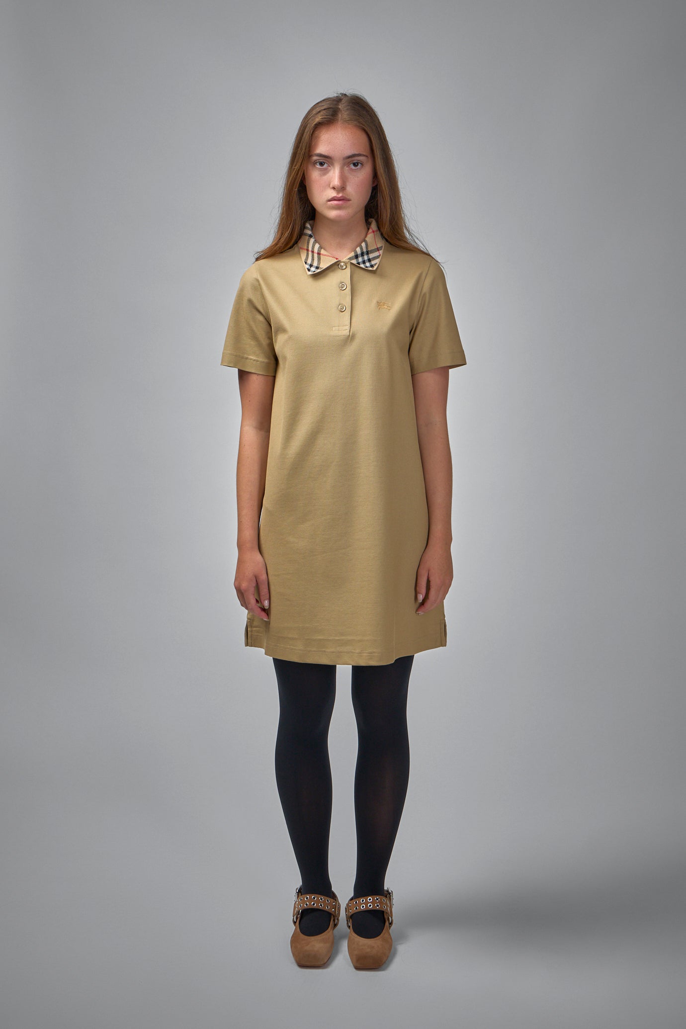 Check Collar Cotton Polo Shirt Dress