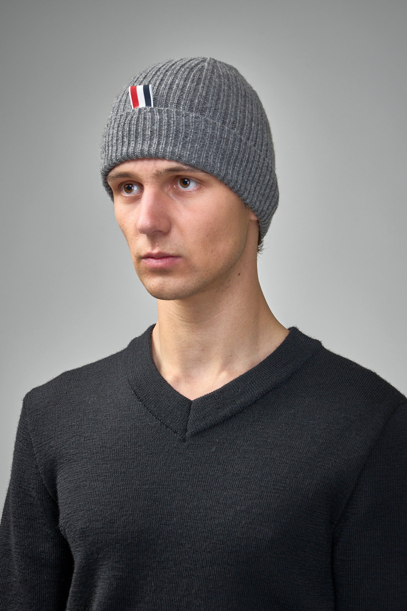 Rib Hat W/ 4 Bar Stripe In Cashmere