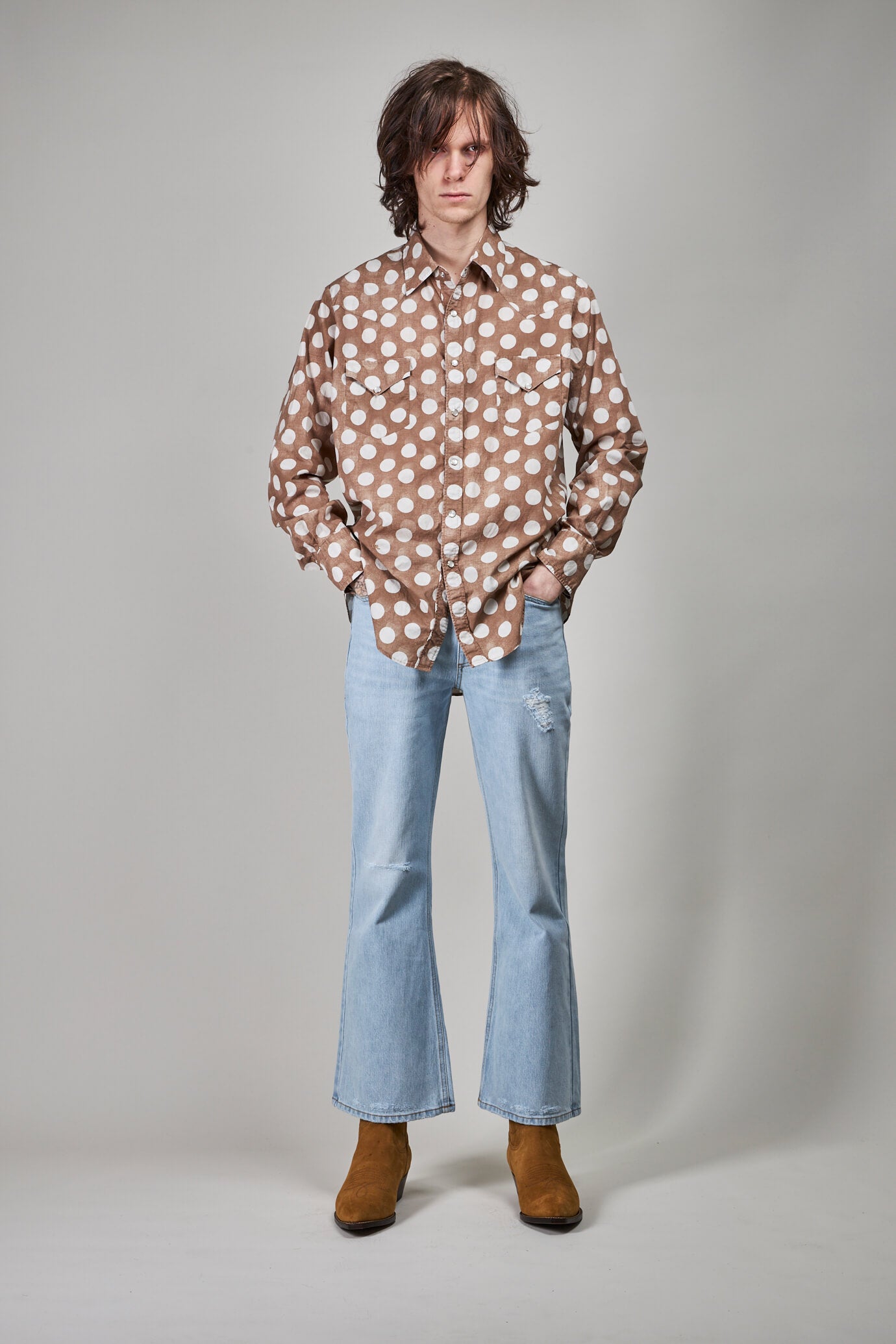 Printed Light Shirt Woven , brown polka dot