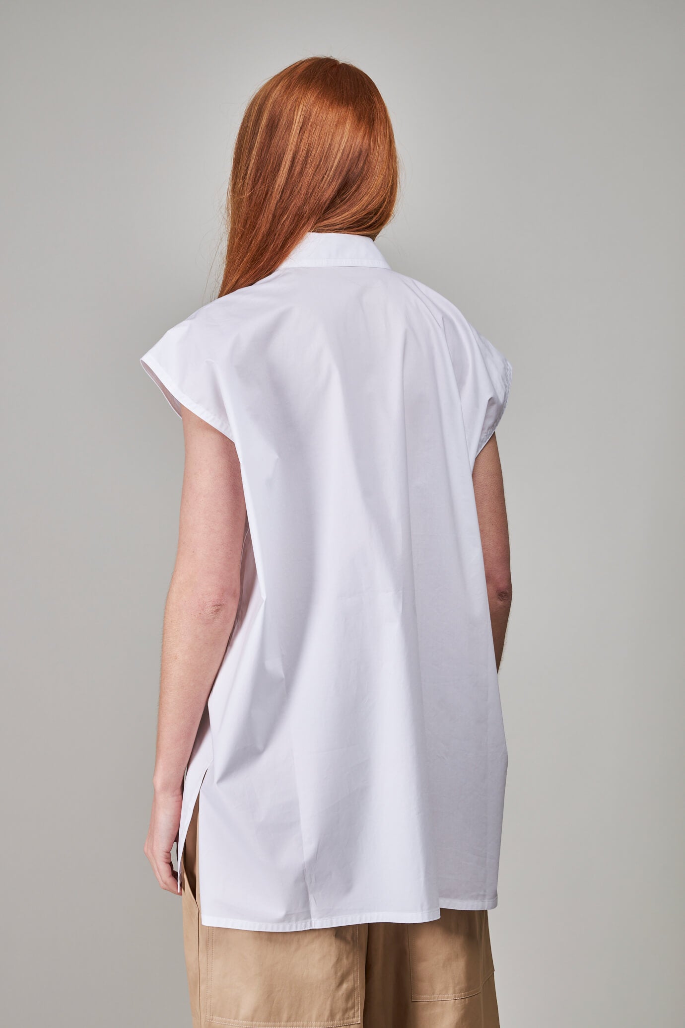 Babette Sleeveless Shirt With Side Slites Woven, white
