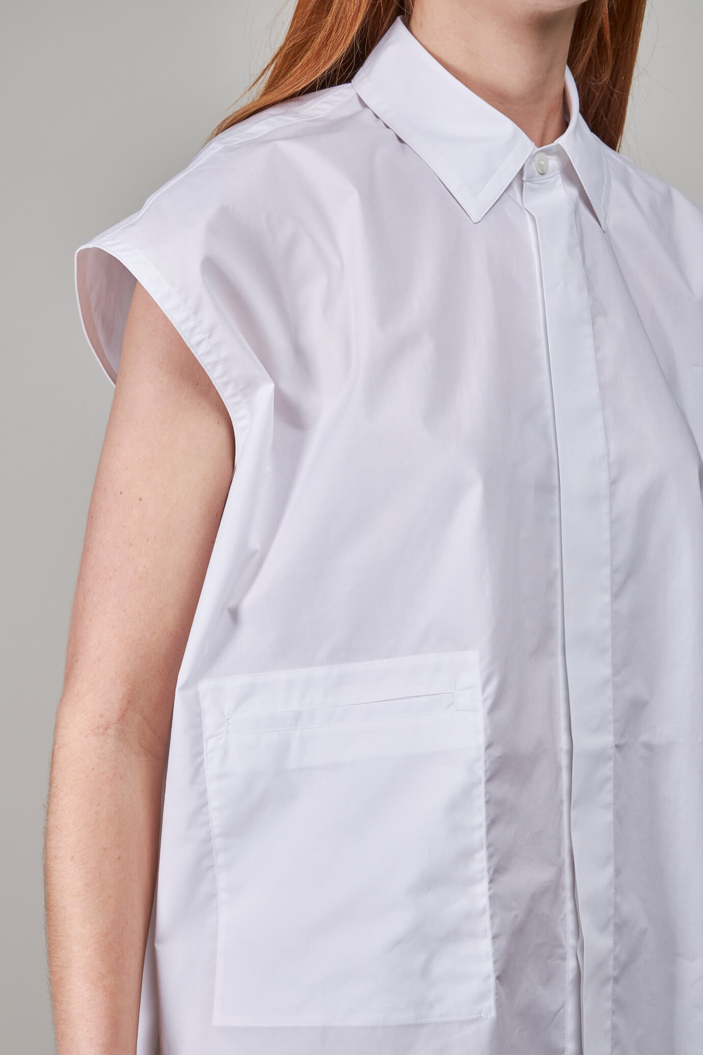 Babette Sleeveless Shirt With Side Slites Woven, white