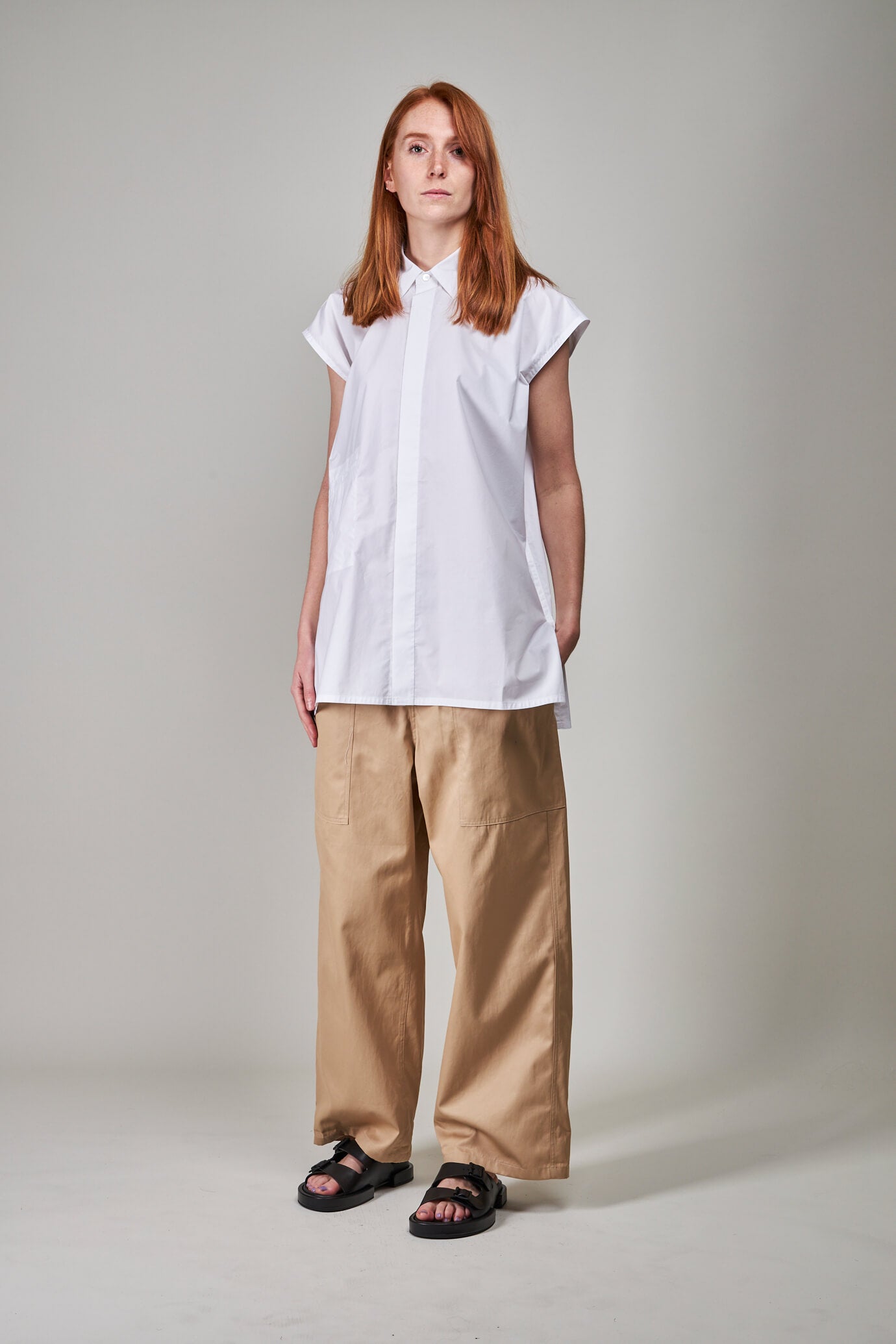 Babette Sleeveless Shirt With Side Slites Woven, white
