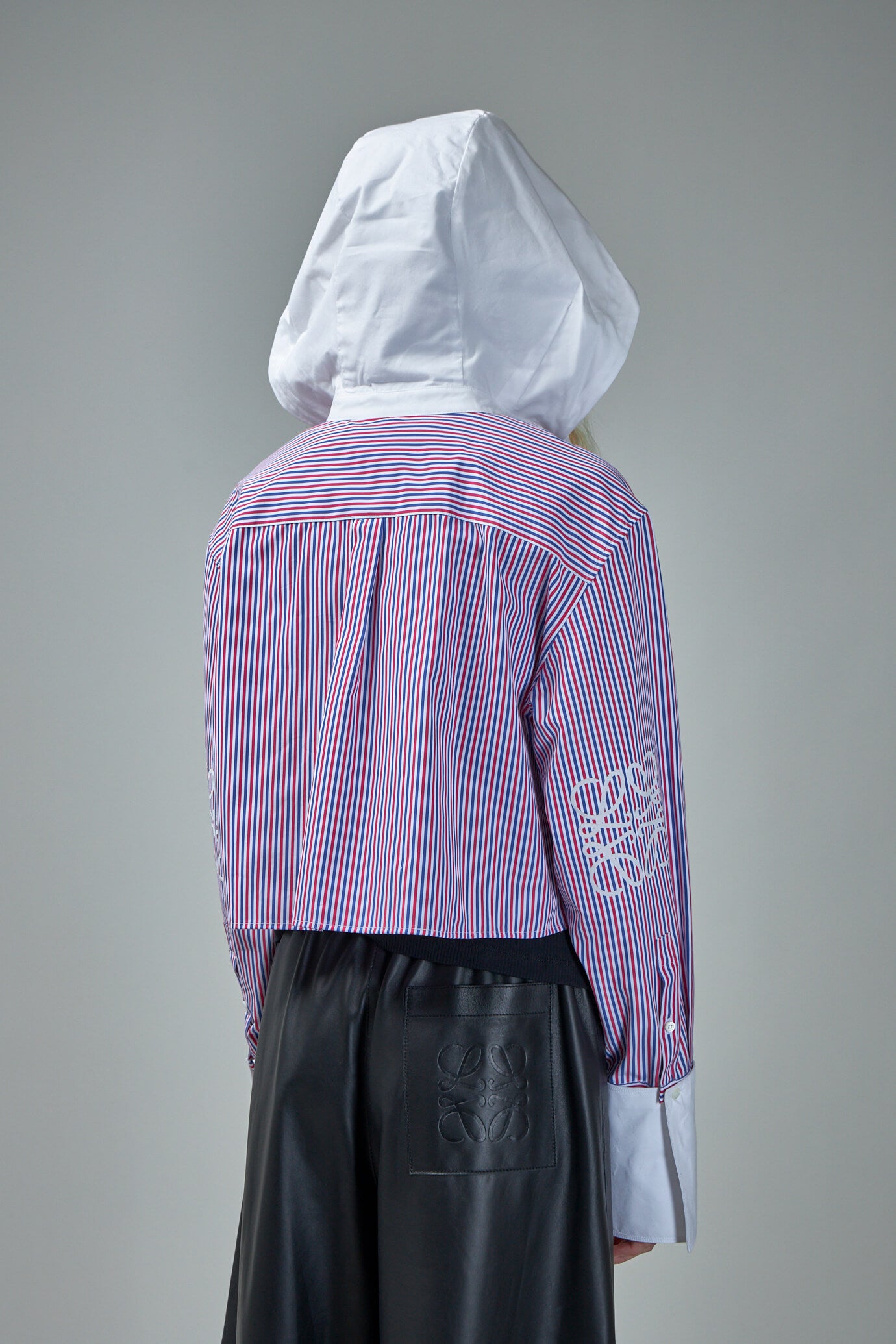 Stripe Cropped Hooded Shirt