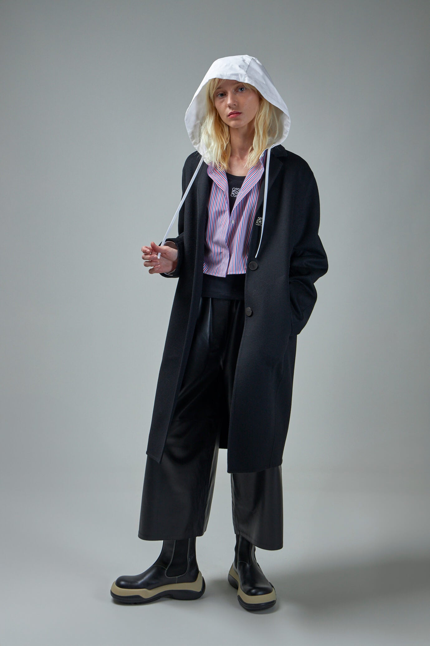 Stripe Cropped Hooded Shirt