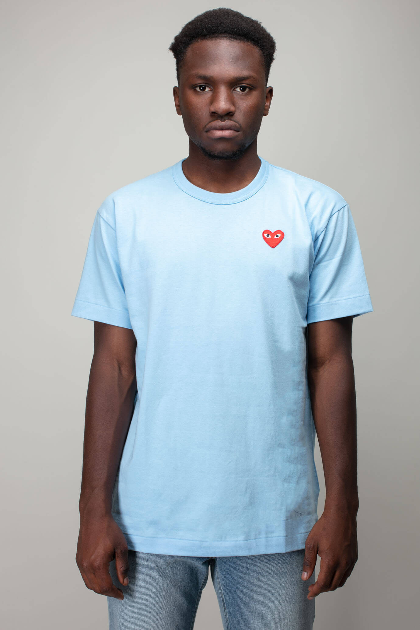 CDG Play Shirt blue Red Heart LABELS