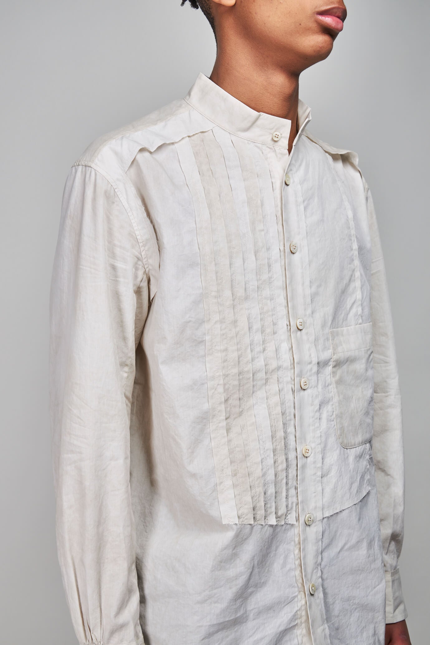 Mandarin Collar Hybrid Dress Shirt, cream