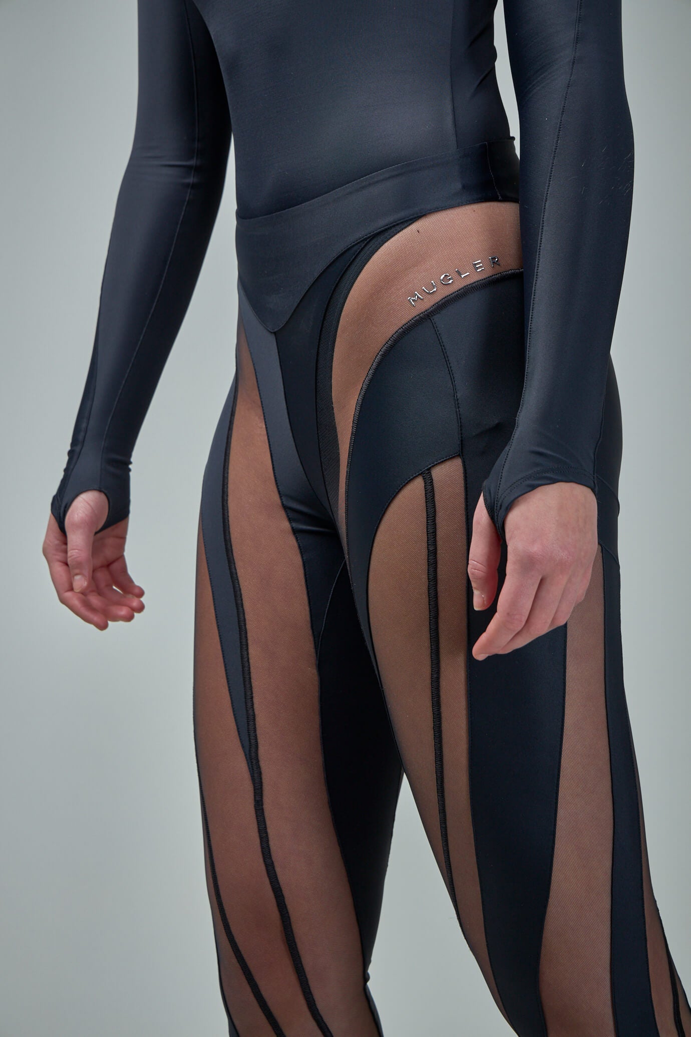 spiral leggings women black nude in polyamide - MUGLER - d — 2