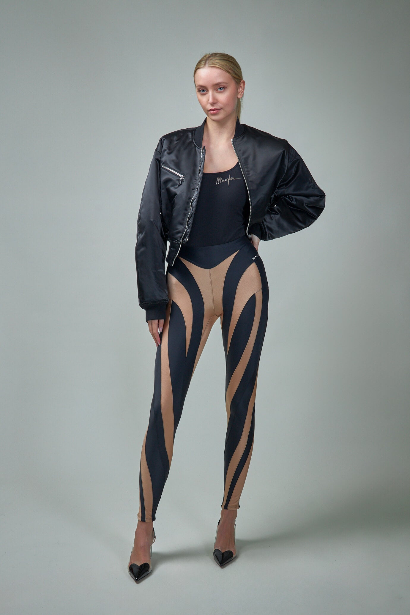 MUGLER - Glossy Sheer-Panelled Spiral Leggings  HBX - Globally Curated  Fashion and Lifestyle by Hypebeast