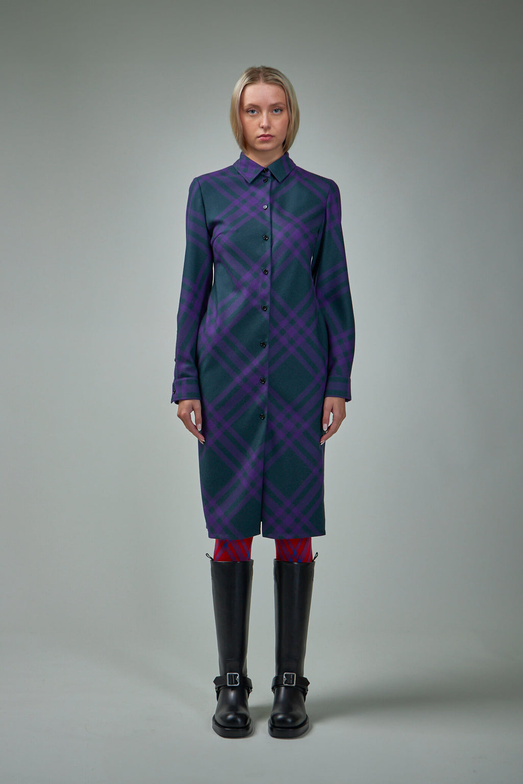 Hemdblusenkleid aus Wolle mit Karomuster