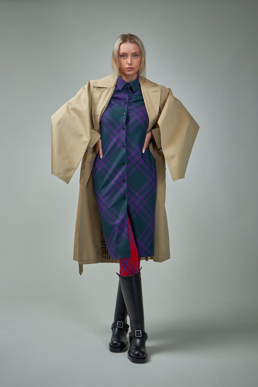 Hemdblusenkleid aus Wolle mit Karomuster