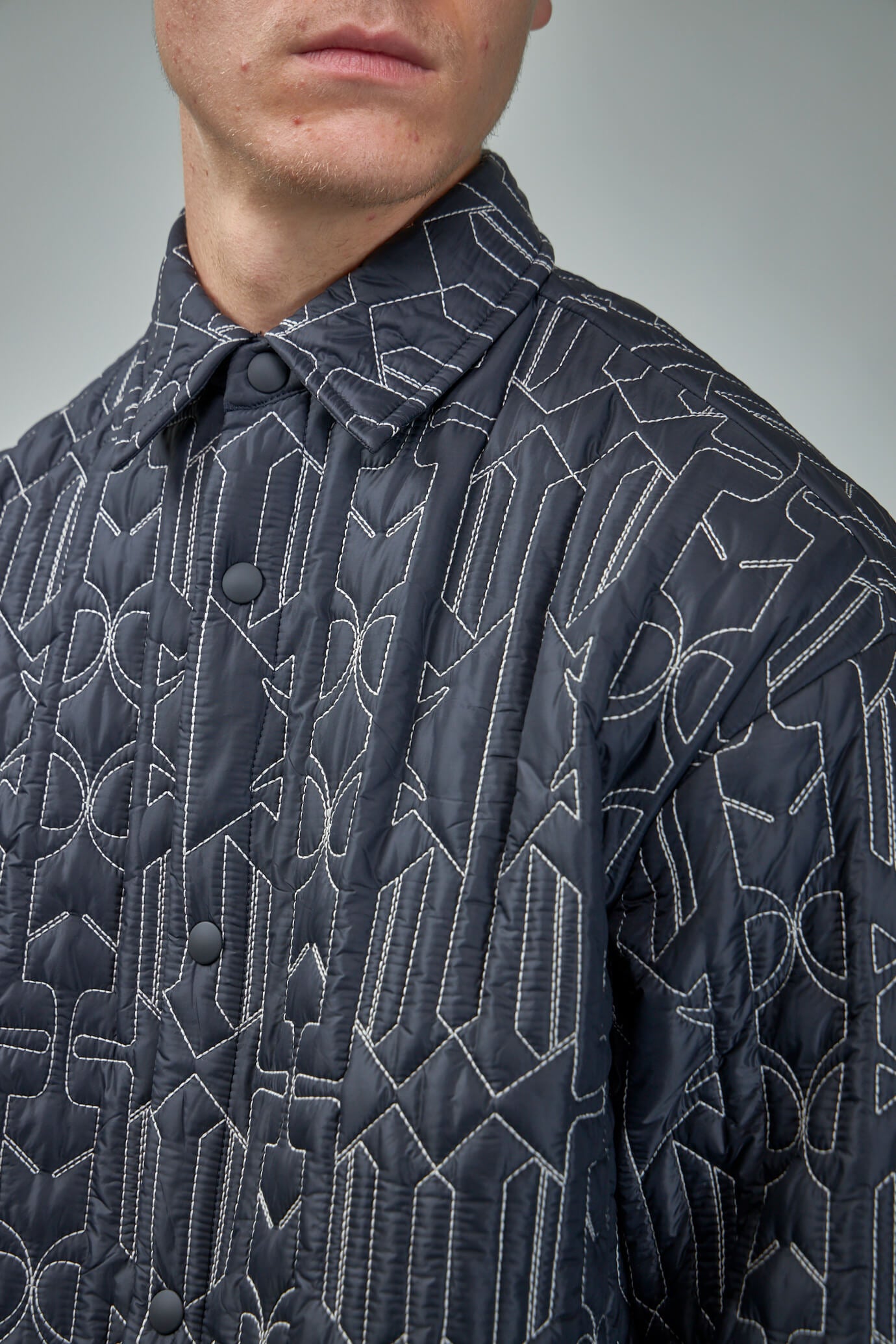 Allover Monogram Quilted Overshirt in grey - Palm Angels® Official