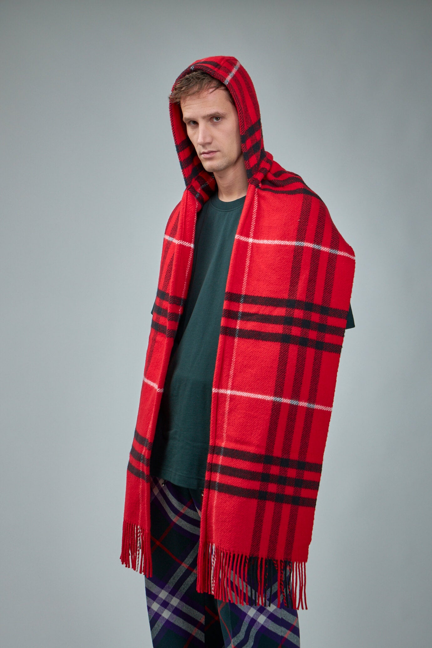 MASU PLAID HOOD SCARF(RED)-