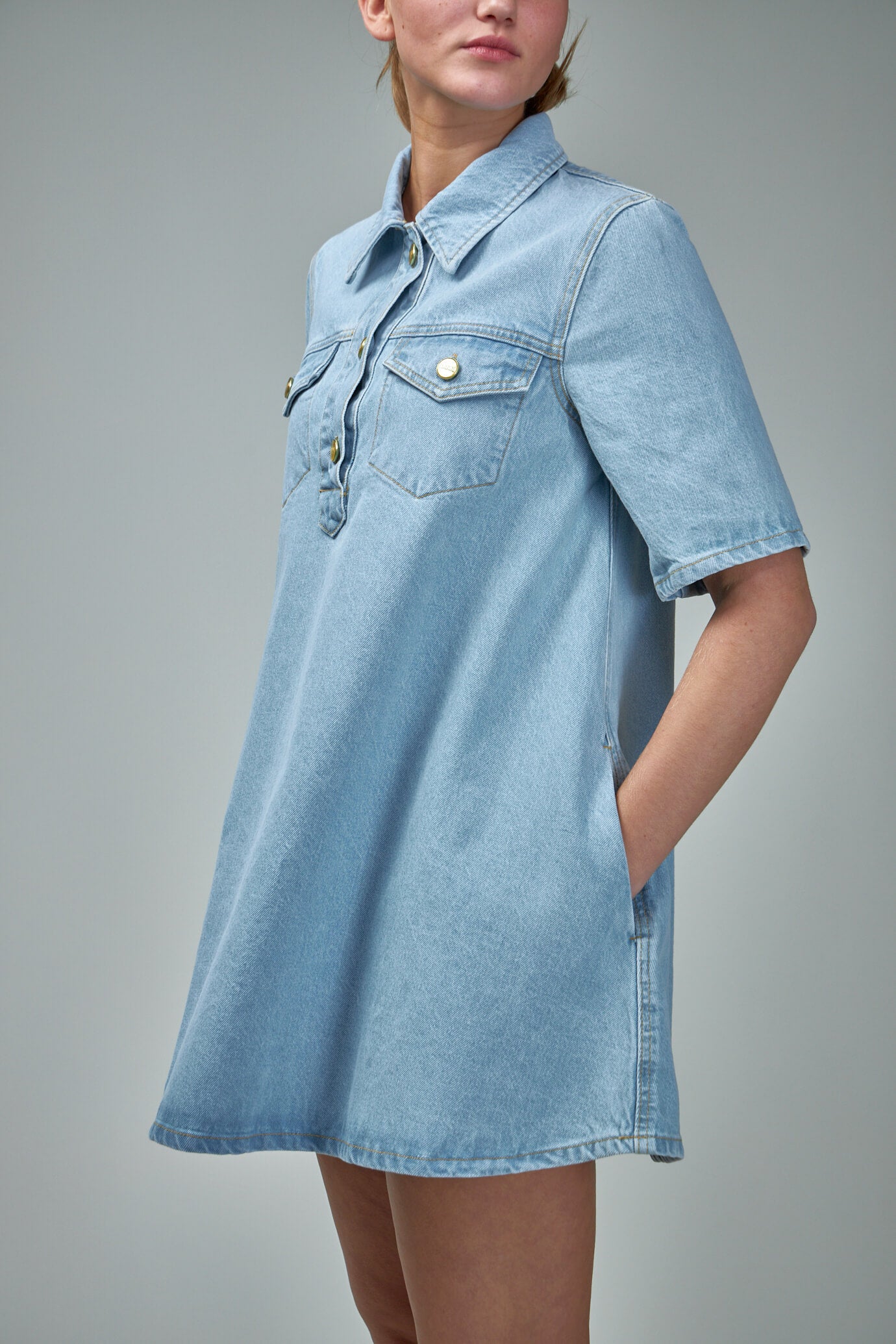 Ganni denim clearance shirt dress